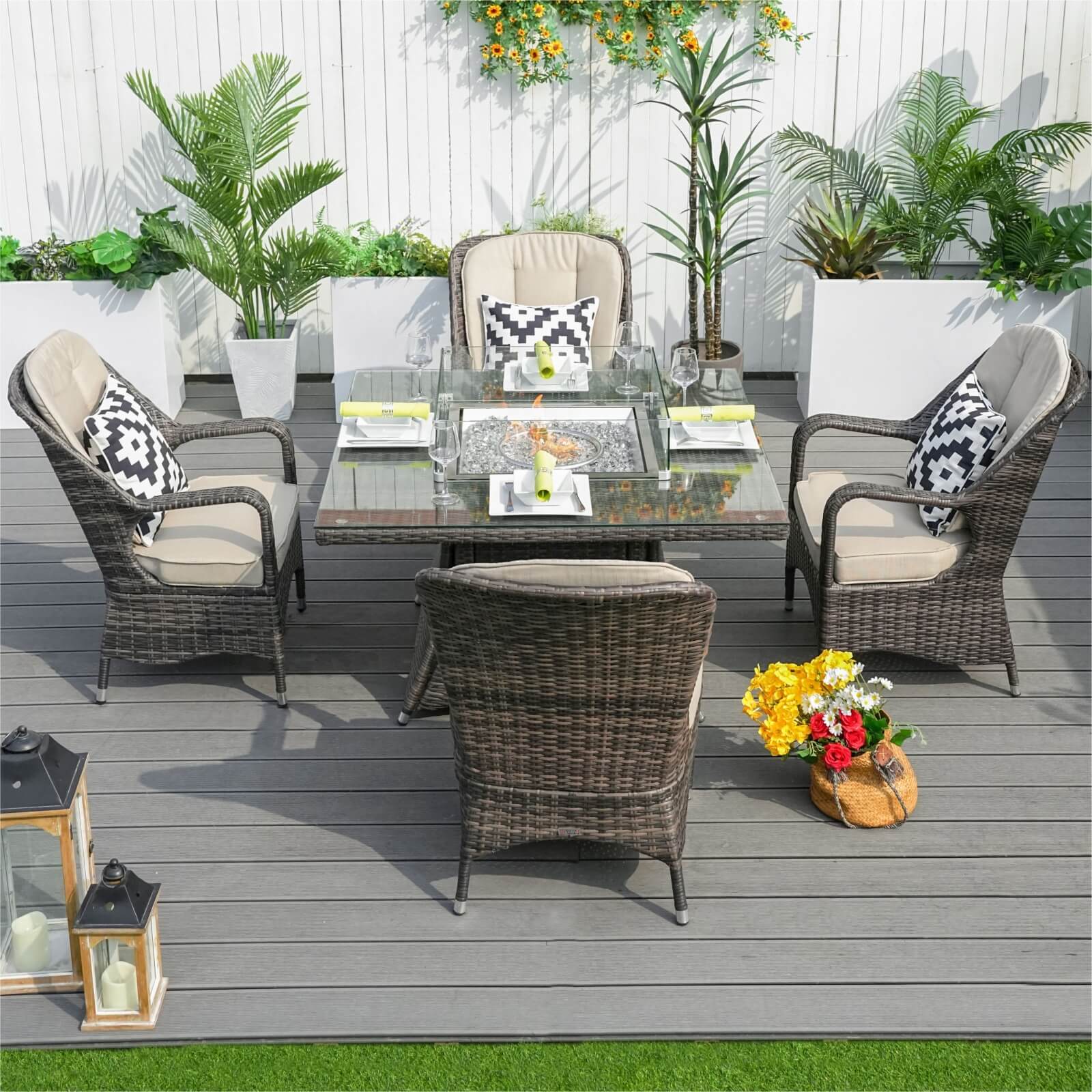 Outdoor Conversation Set with Square Fire Pit Table for 4 Seats(PAG-1104+009-BR)