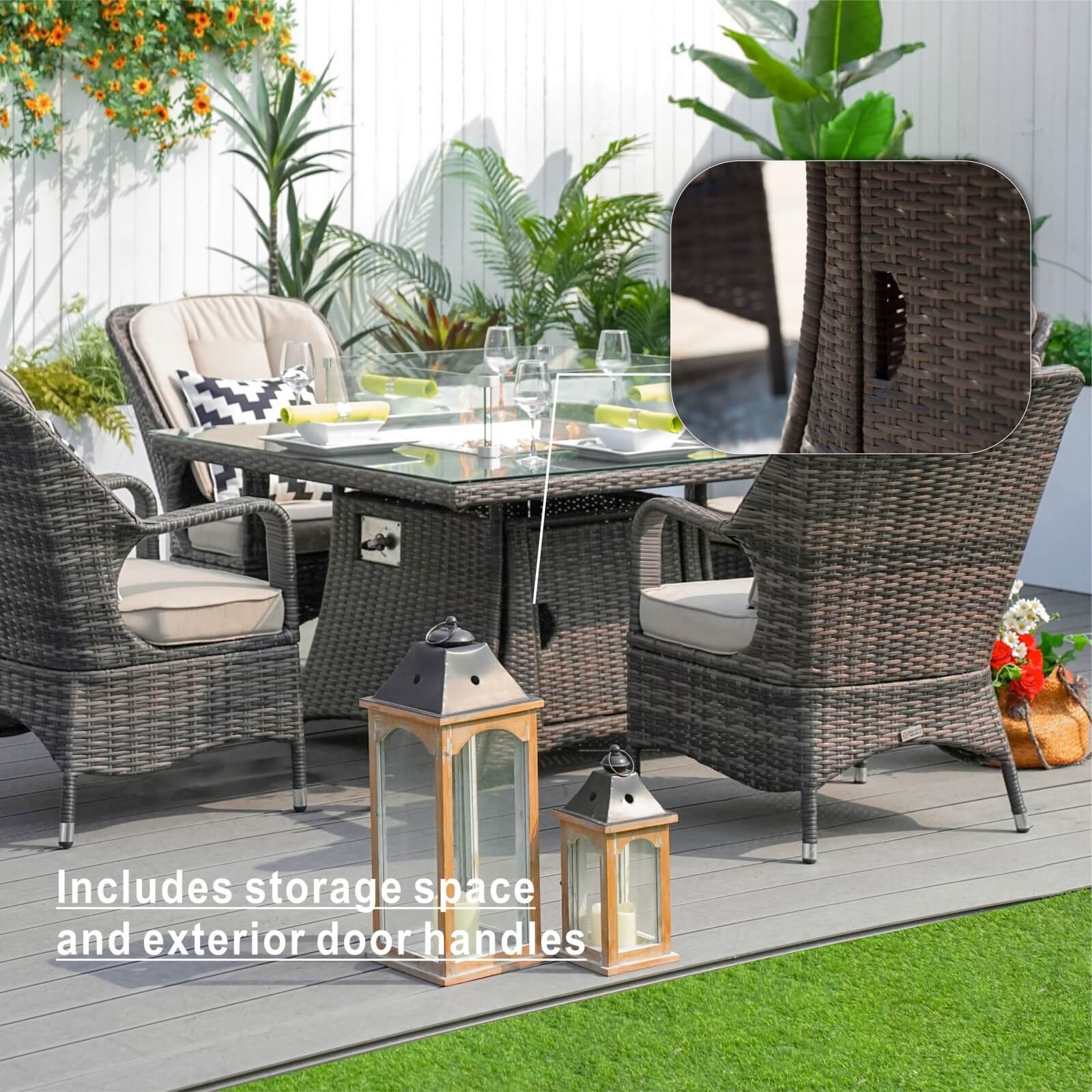 Outdoor Conversation Set with Square Fire Pit Table for 4 Seats(PAG-1104+009-BR)