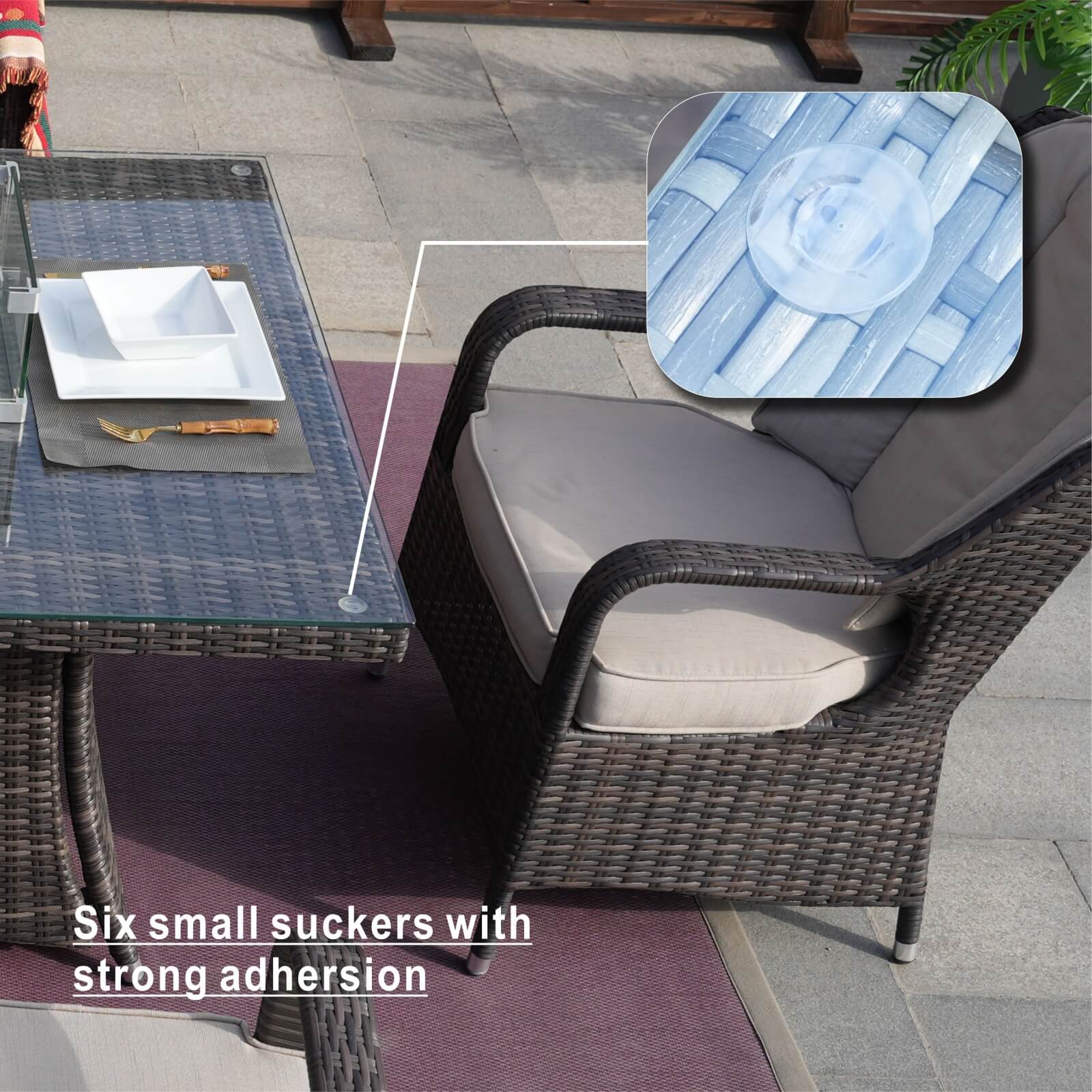 6-Seat Outdoor Fire Pit Dining Set with Rectangle Fire Pit Table  (PAG-1106R-SET)