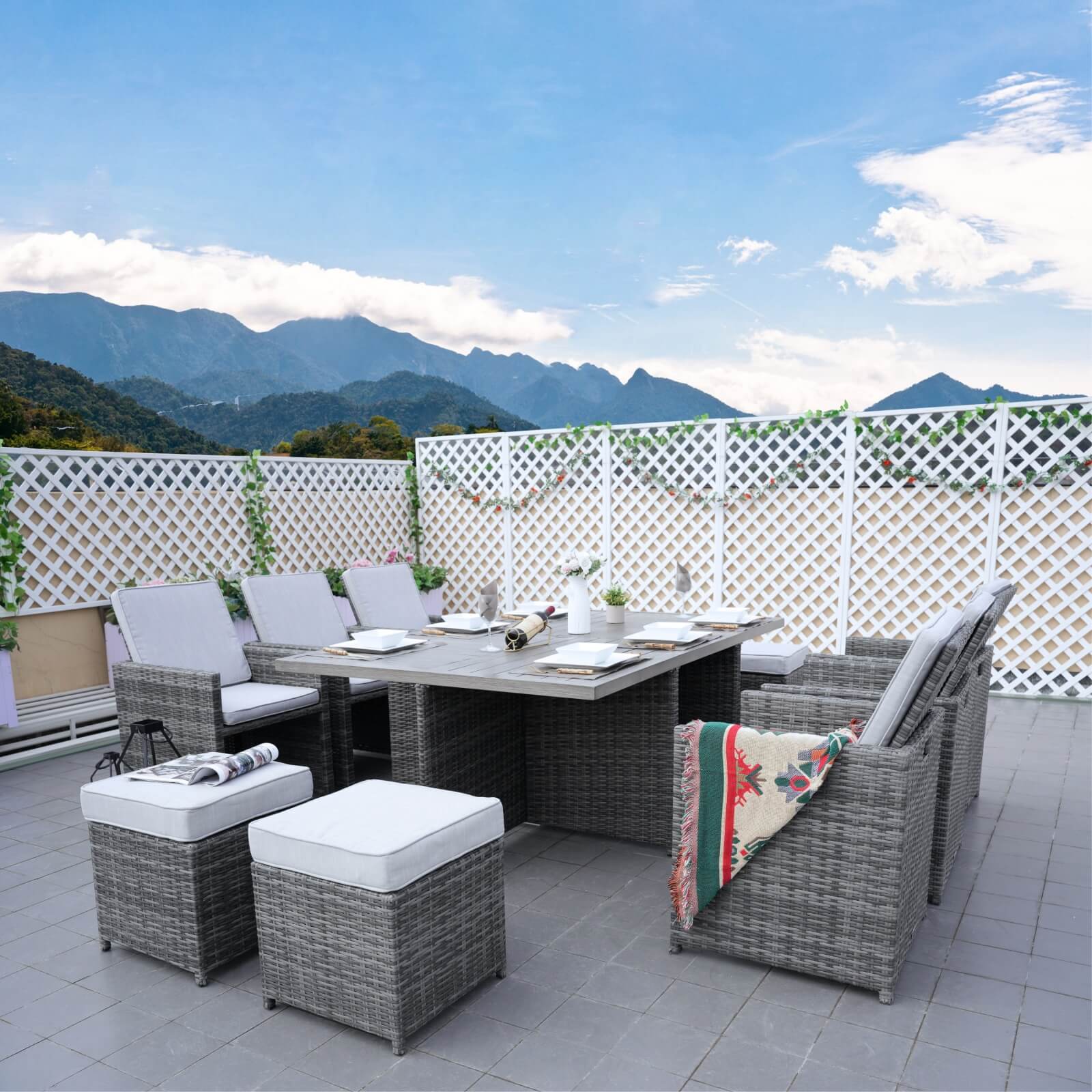 Carmel 10-Seat Outdoor Dining Set with Rectangular Aluminum Tabletop(PAD-3234TA-SET)