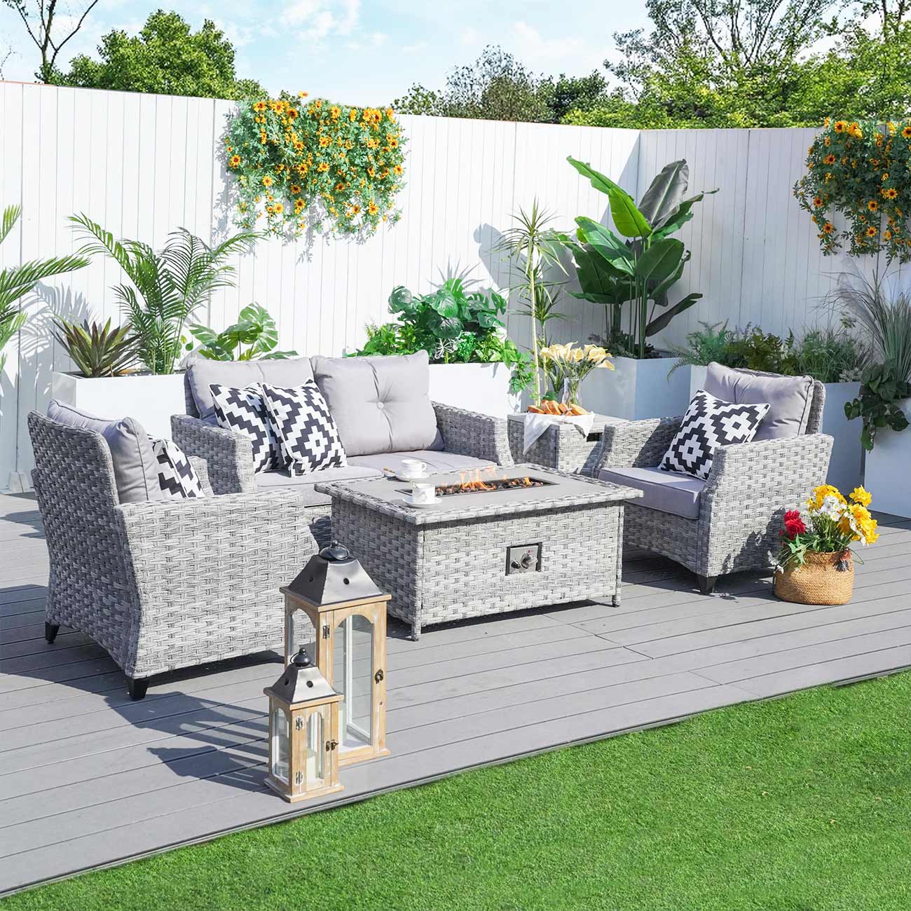 Amora 5-piece Gas Fire Sofa Seating Group with Cushions (PAF-1801)