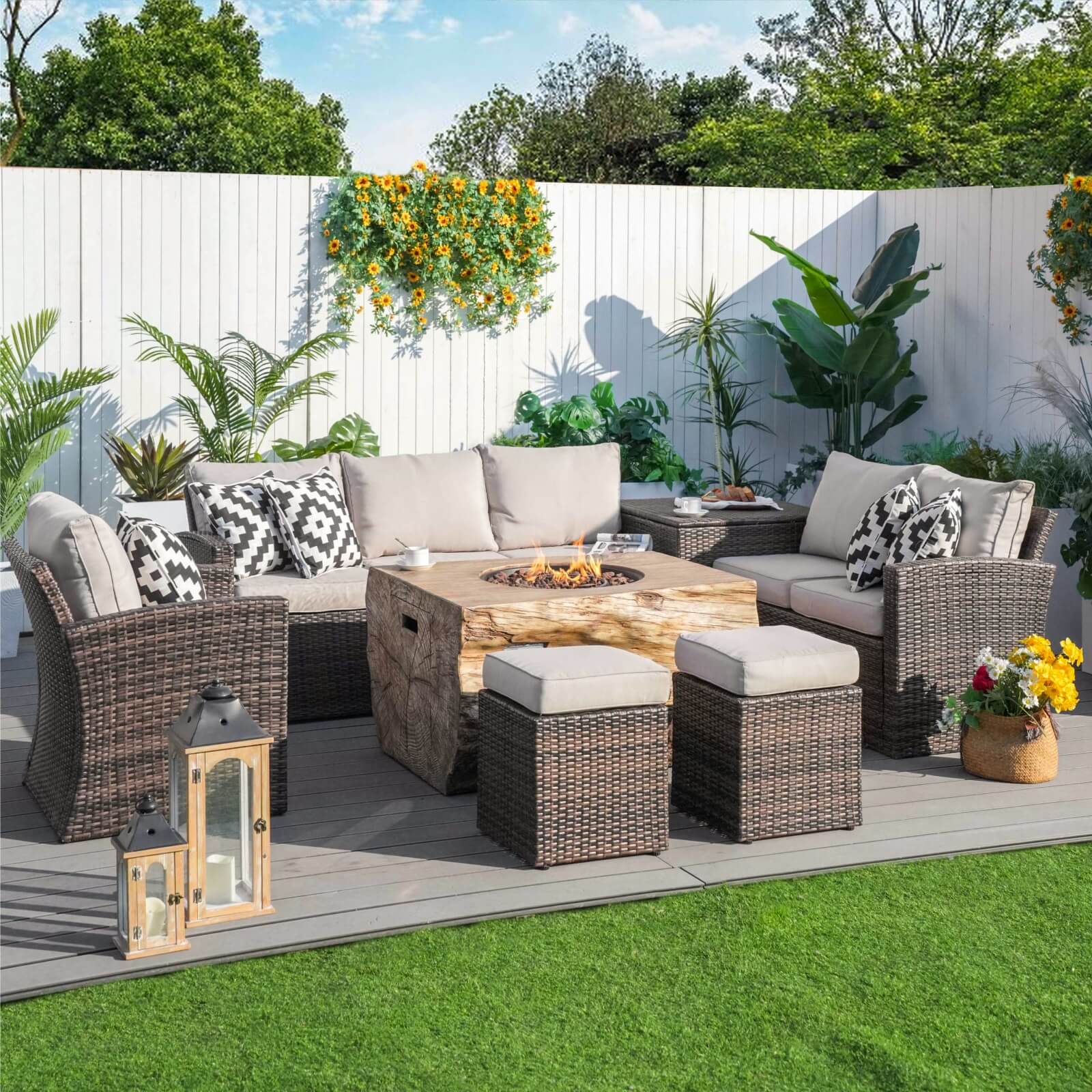 7-Piece Outdoor Fire Pit Set with TerraFlame Rectangle Table(PAG-1403B+2170)