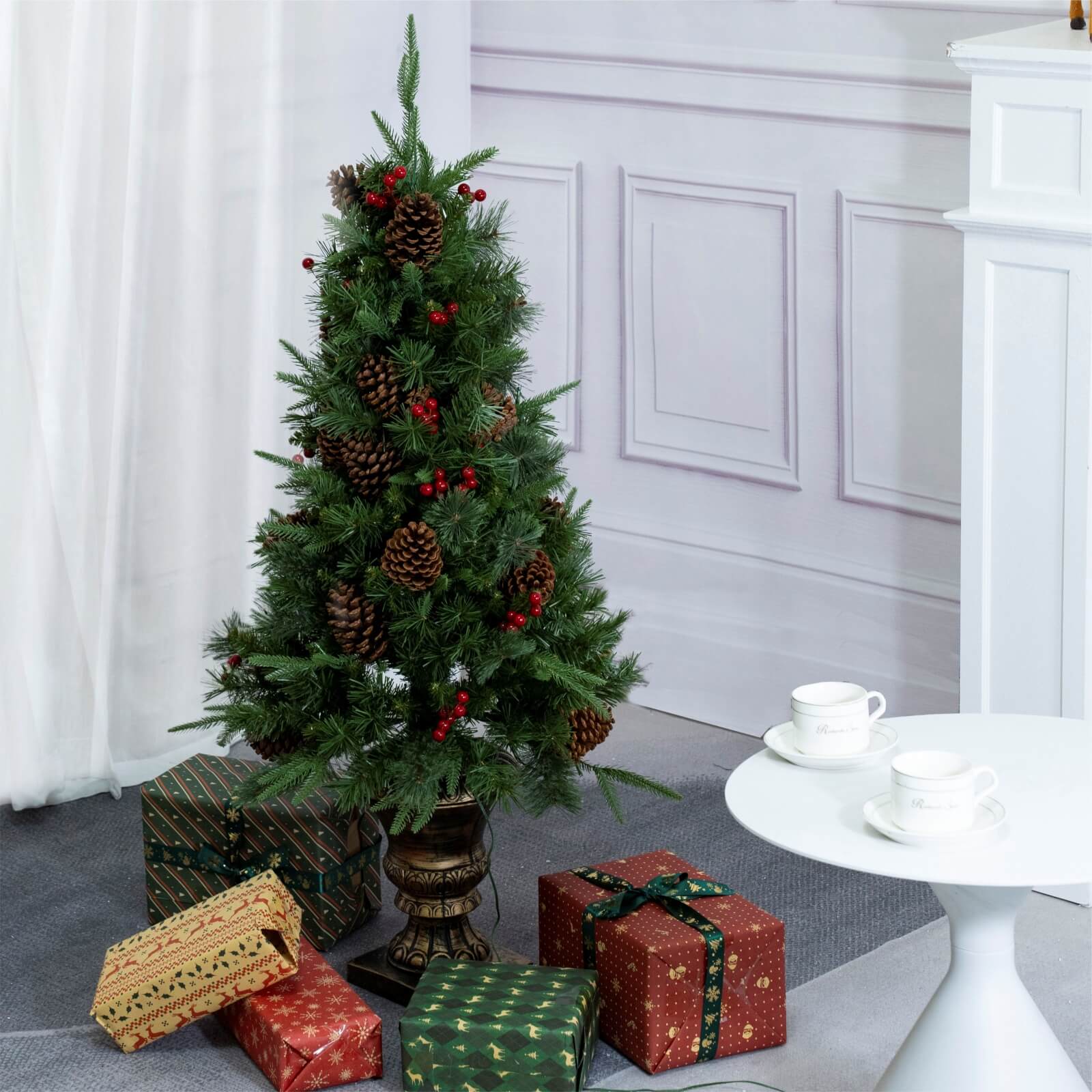 4FT Artificial Christmas Tree with Pinecones & Red Berries(PJT-2509-4FT)