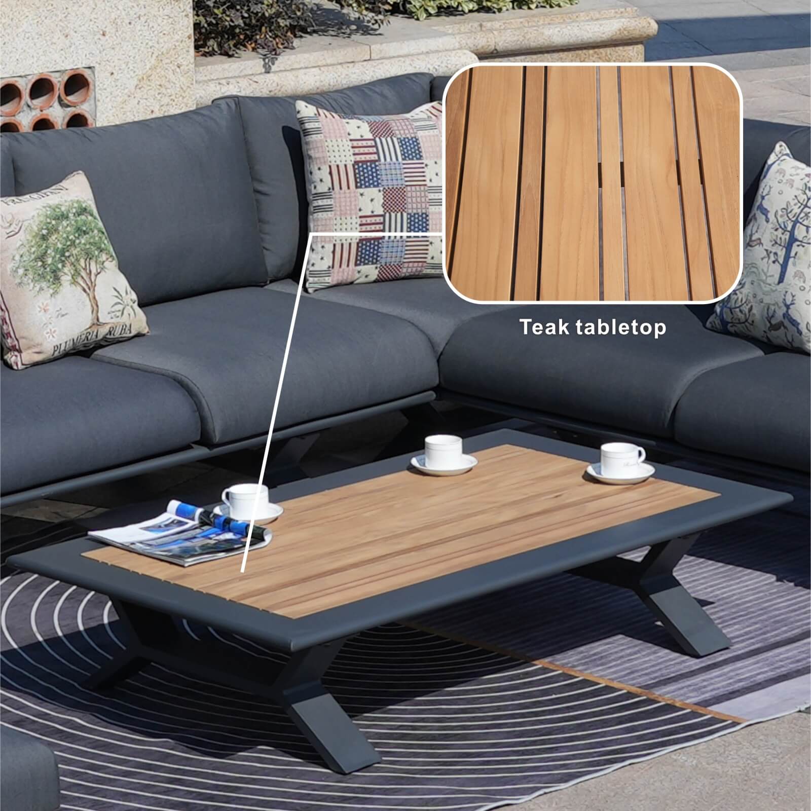 High-grade teak handrails aluminum dew pipe sofa garden set（PAS-2323）