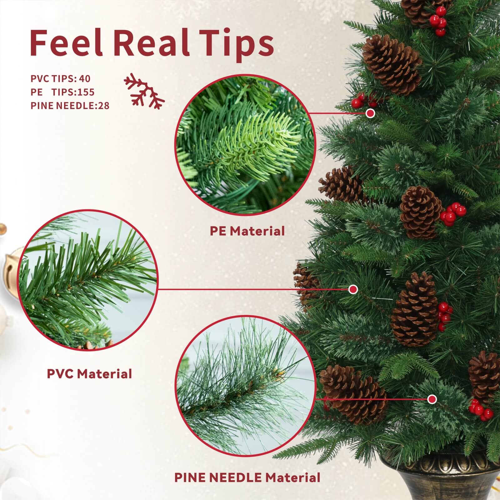 4FT Artificial Christmas Tree with Pinecones & Red Berries(PJT-2509-4FT)