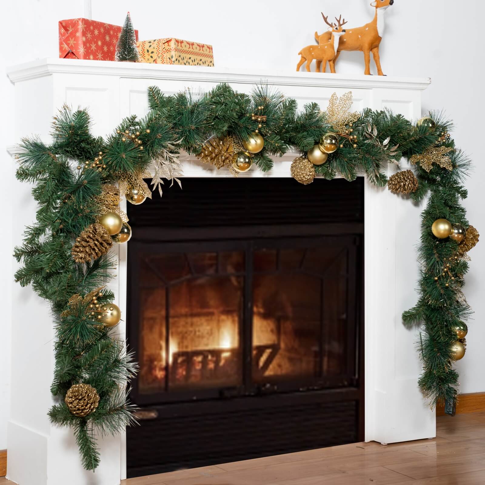 Holiday Pine Garland with Gold Details & Warm White LEDs(PJG-2511)