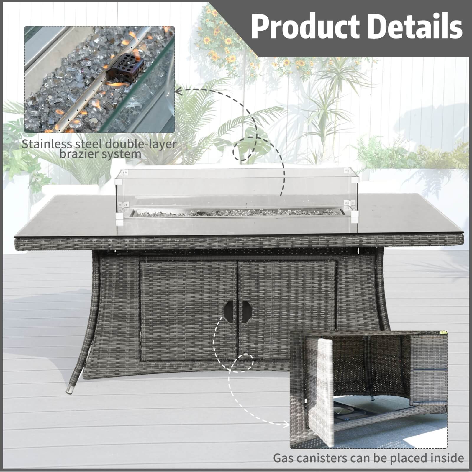 6-Seat Outdoor Fire Pit Dining Set with Rectangle Fire Pit Table  (PAG-1106R-SET)
