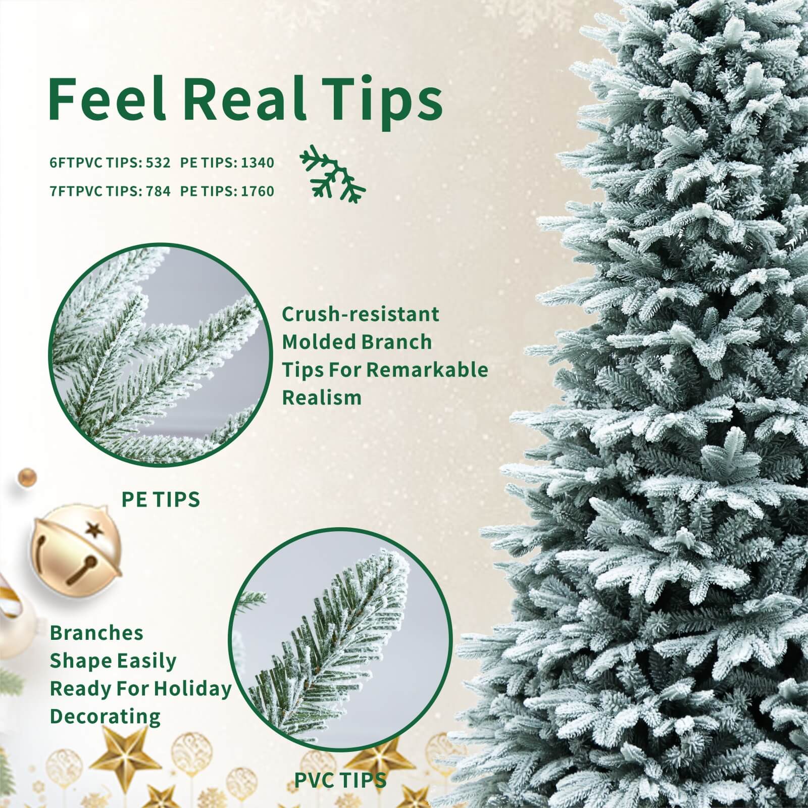 7FT Realistic Snow-Flocked Christmas Tree with Optional 500 LED Lights(PJT-2507-7FT)