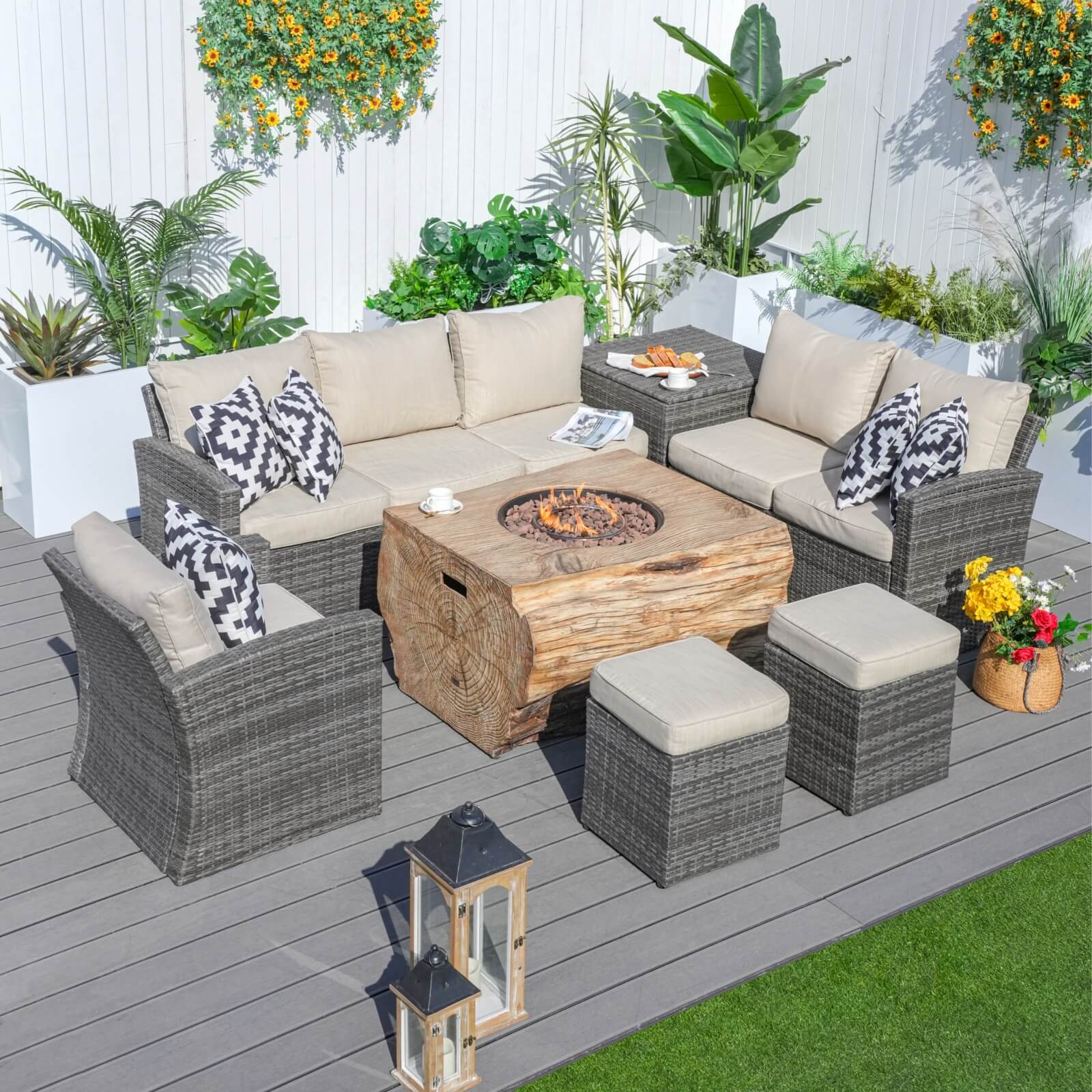 7-Piece Outdoor Fire Pit Set with TerraFlame Rectangle Table(PAG-1403B+2170)