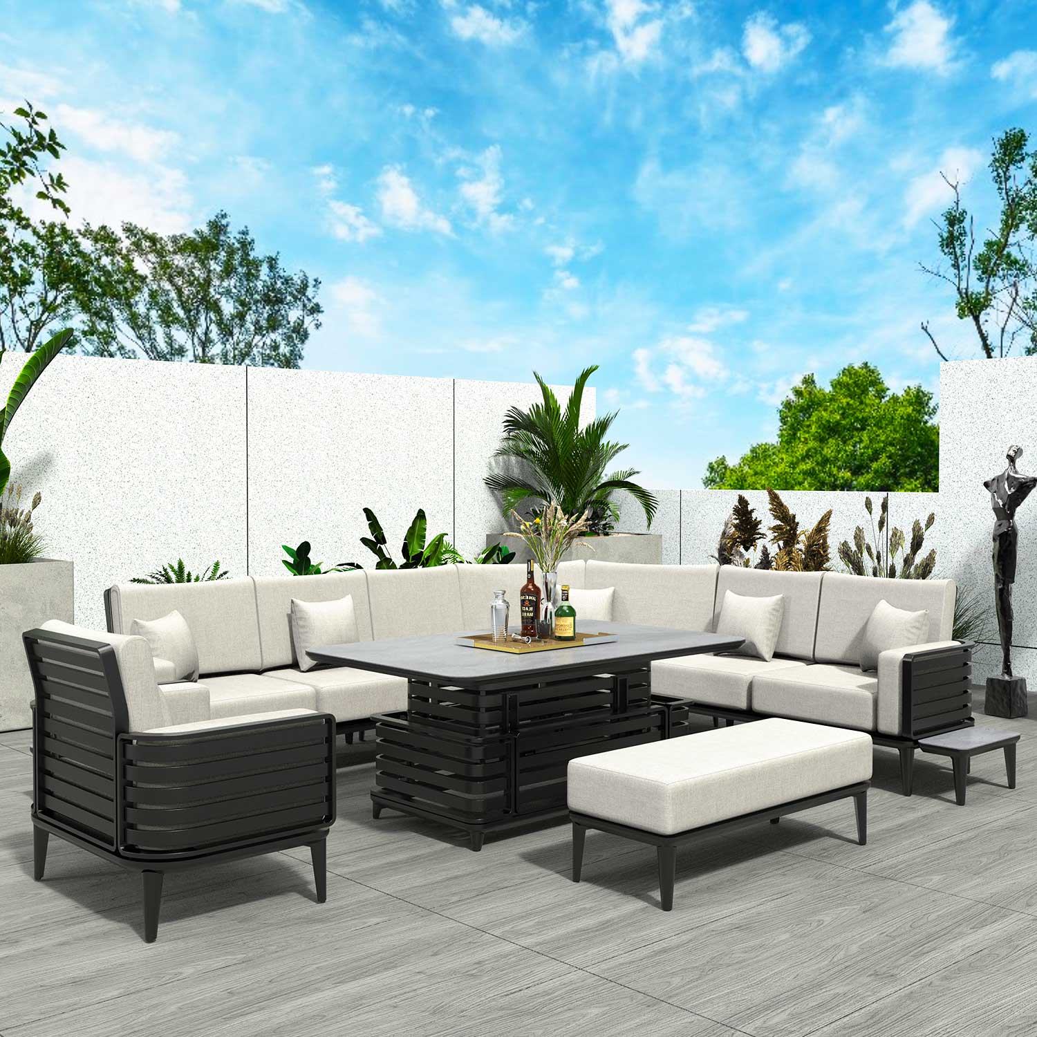 Pre-order Abrihome 9-Pieces Patio Garden Aluminum Seating Set with Armchairs