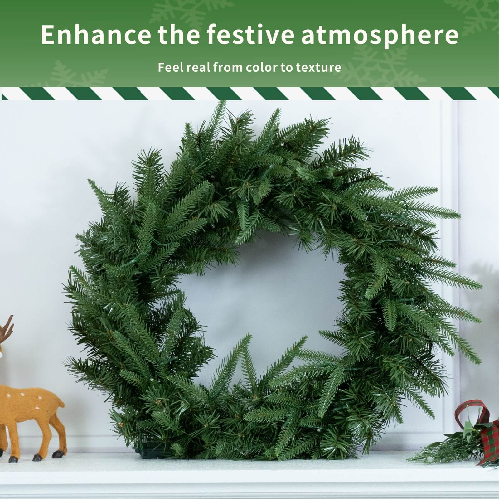 Festive Green Christmas Wreath with Optional LED Lights(PJW-2512)