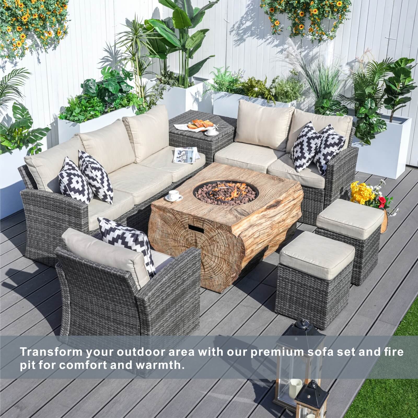7-Piece Outdoor Fire Pit Set with TerraFlame Rectangle Table(PAG-1403B+2170)