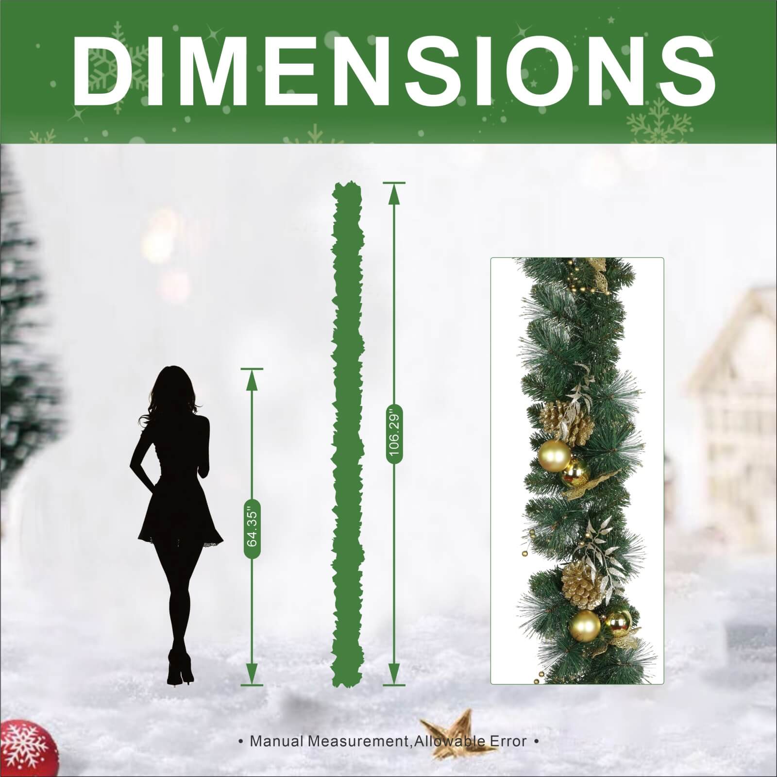 Holiday Pine Garland with Gold Details & Warm White LEDs(PJG-2511)