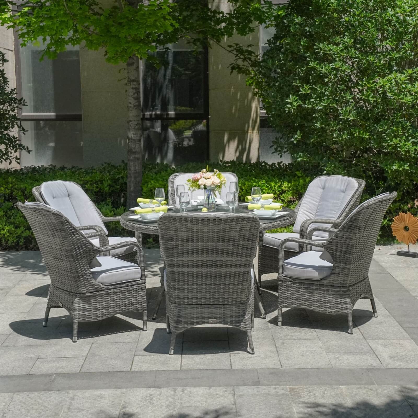 6-Seat Outdoor Dining Set featuring a Round Dining Table with Glass Turntable(PAD-1711-SET)