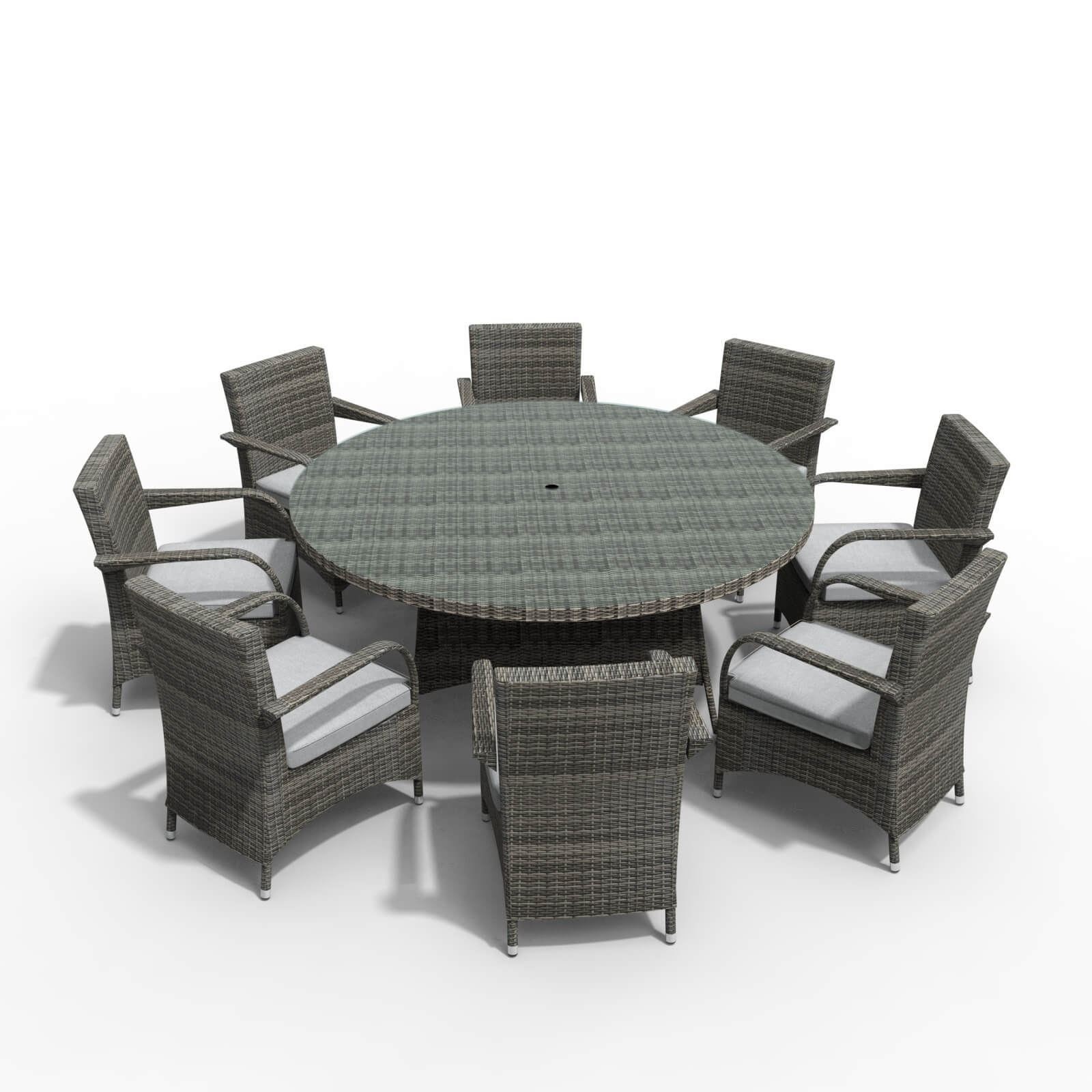 9-Piece Outdoor Wicker Dining Set with Large Round Table & Cushioned Chairs(PAD-1714+1122)