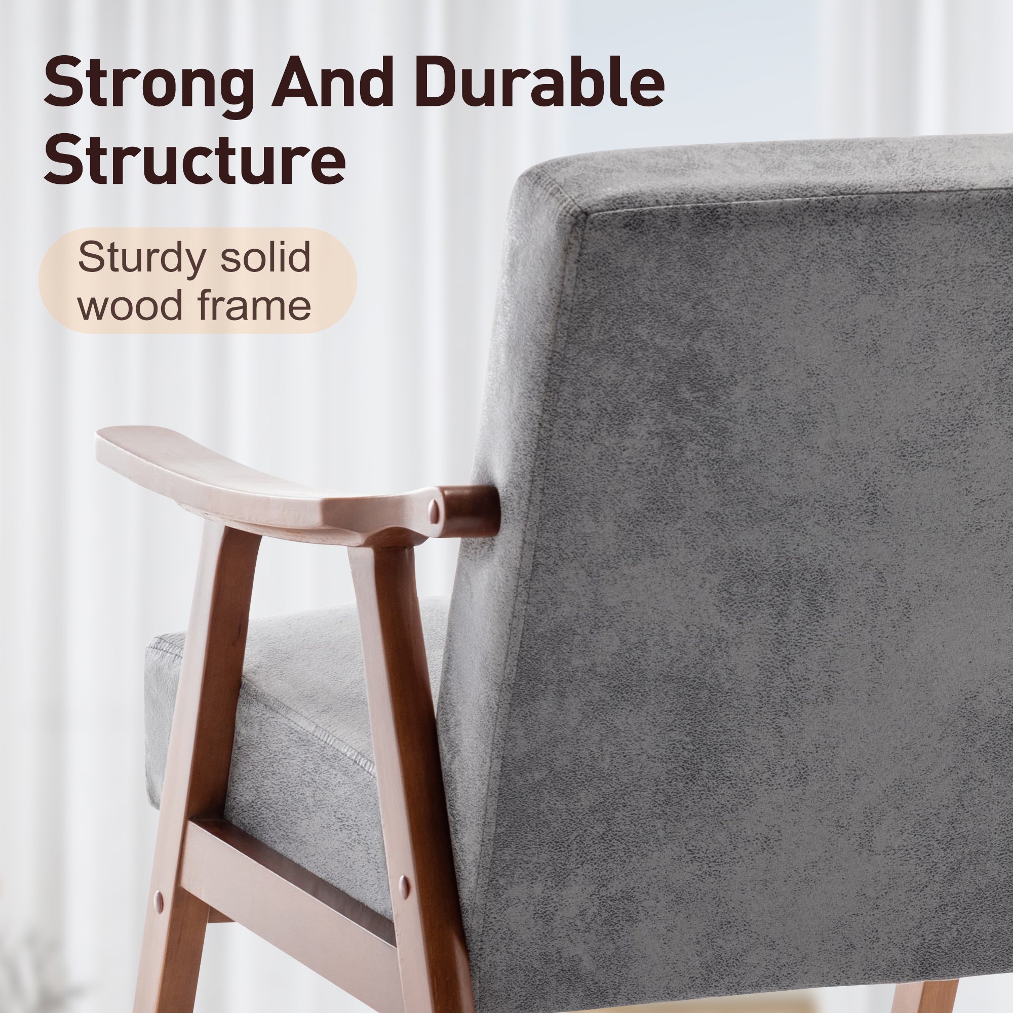 Mid-Century Modern Chair, Living Room Chair with Solid Wood Frame, Accent Chair Extra-Thick Backrest, Wingback Chair for Bedroom, Reading Room, Living Room, Lounge Chair Indoor