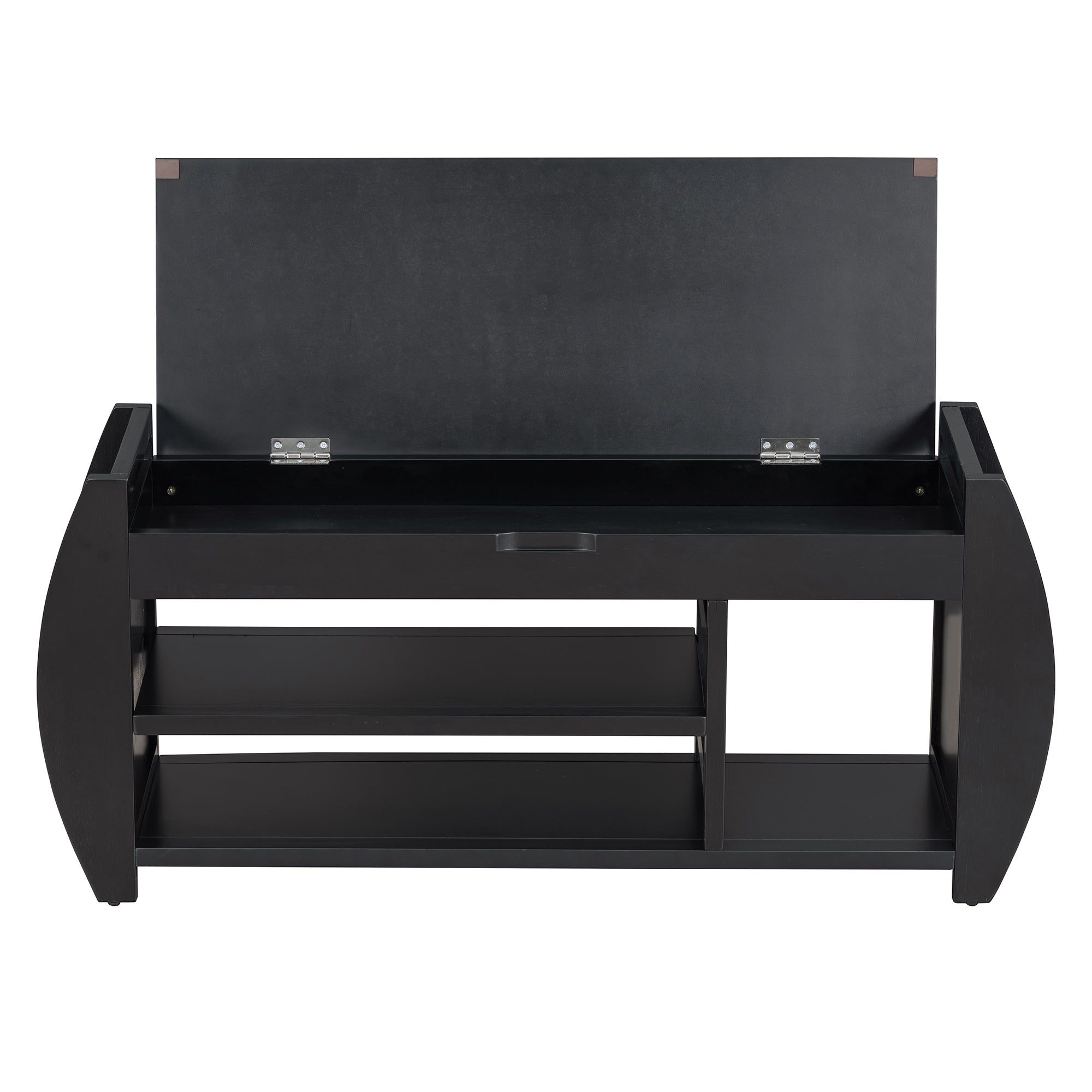 TREXM Retro Multifunctional Storage Bench with Cushion and Curved Side Panel for Entrance and Living Room (Black)