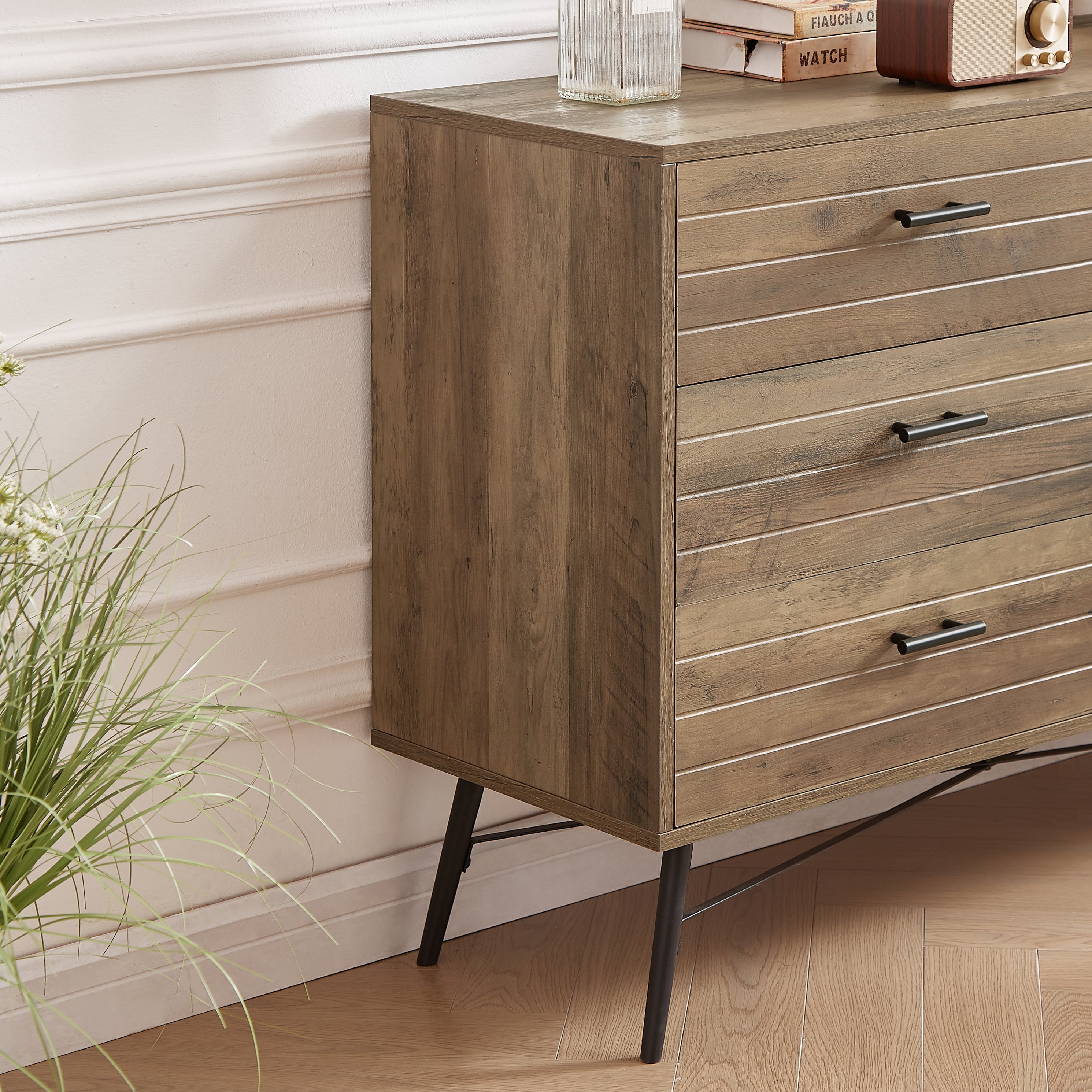 6-Drawer Chest, 6 Drawer Dresser TV Stand for TV, Dressers Bedroom Furniture Large Storage Tower Unit, Dresser for Bedroom, Closet, Hallway, 47.2"W x 15.7"D x 31.5"H, Rustic Walnut