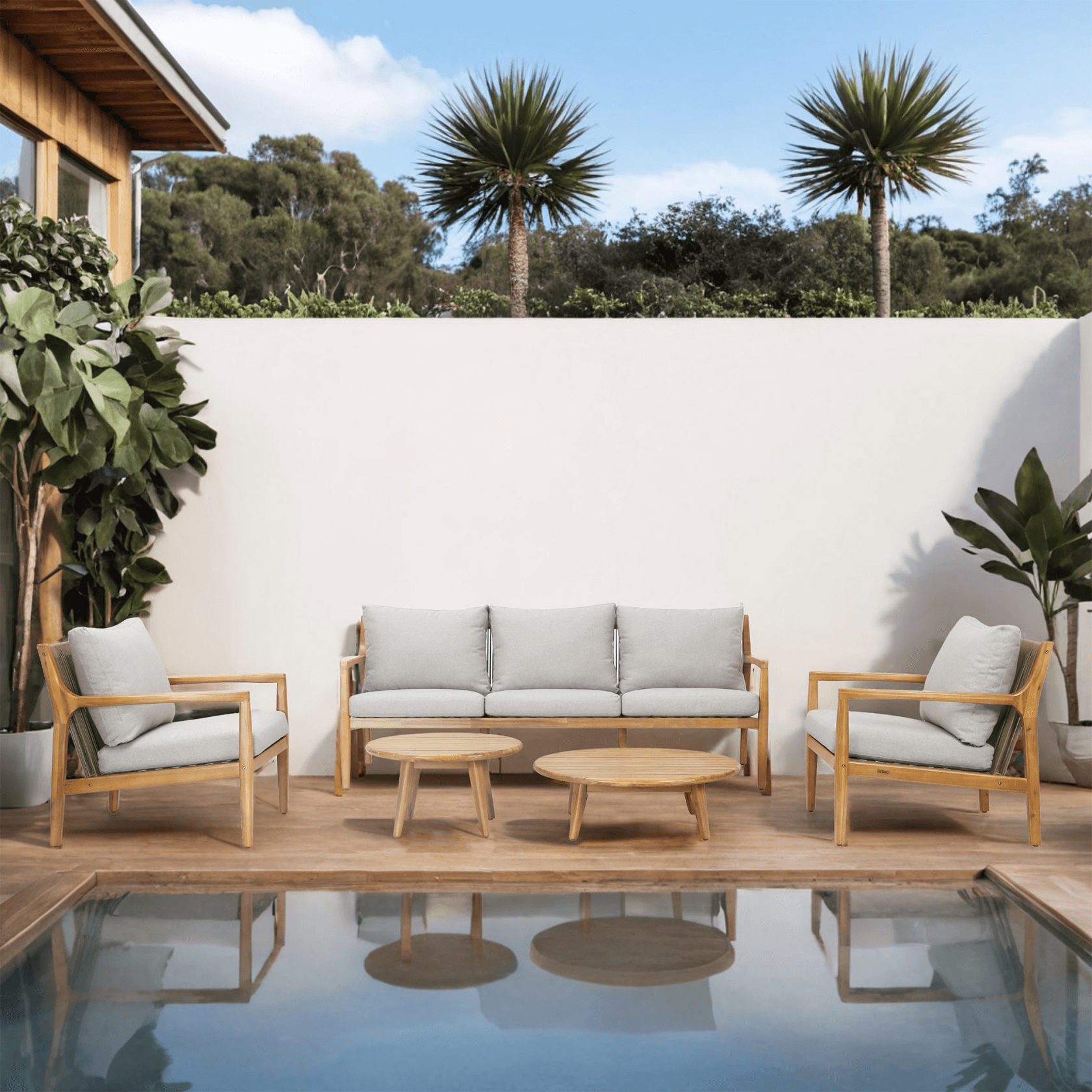 5-Piece Acacia Patio Set – Sofa & Table for Outdoor Gatherings(PAS-2513-3SC+SC*2+TA+ST)