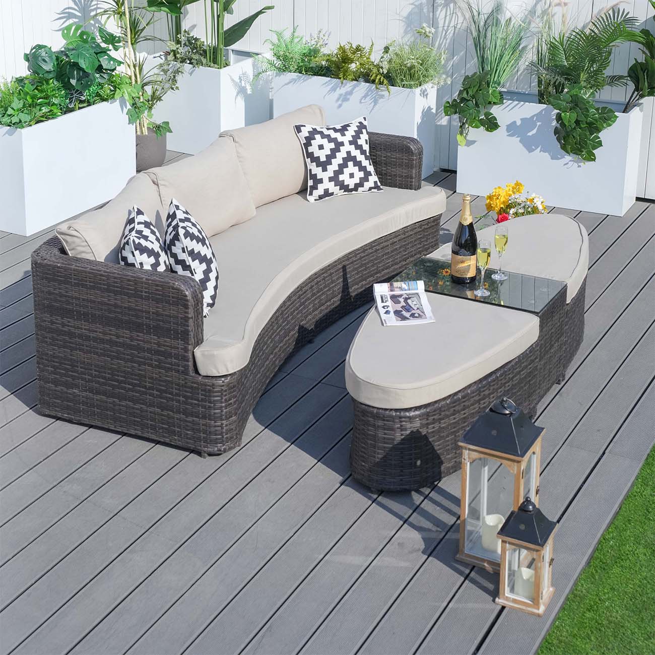 Garden Rattan Wicker Out Furniture Patio 4 Piece Deep Seating Group Daybed with Cushions - Abrihome PAL-1202