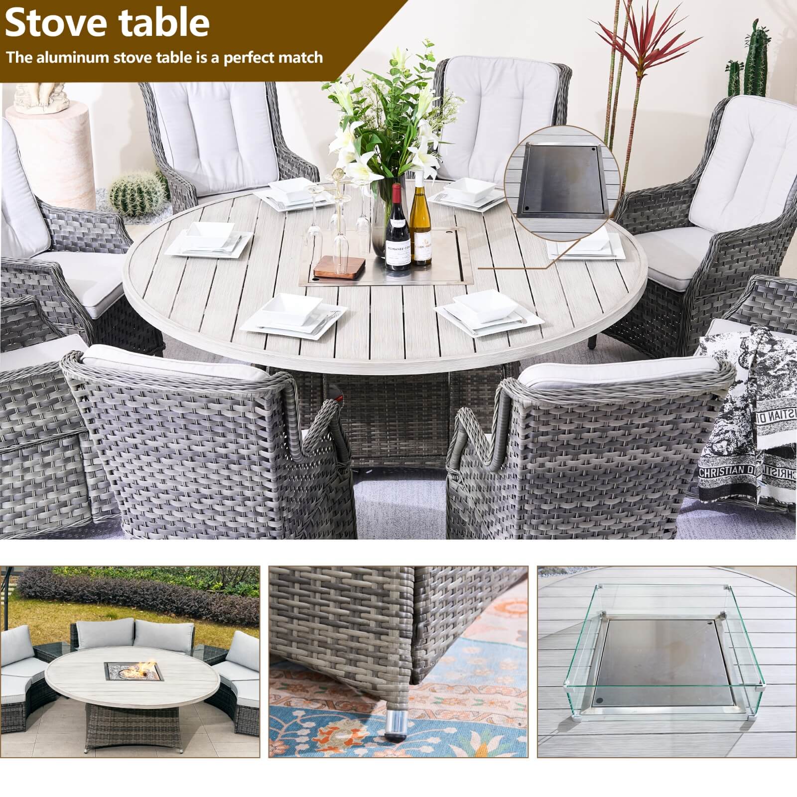 Outdoor Round Fire Pit Set for 8-Person Seating (PAG-1108A-SET)