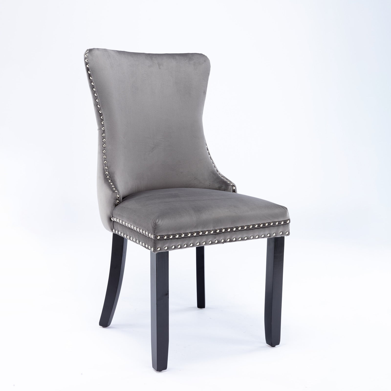 A&A Furniture,Upholstered Wing-Back Dining Chair with Backstitching Nailhead Trim and Solid Wood Legs,Set of 2, Gray,SW8809GY,  KD