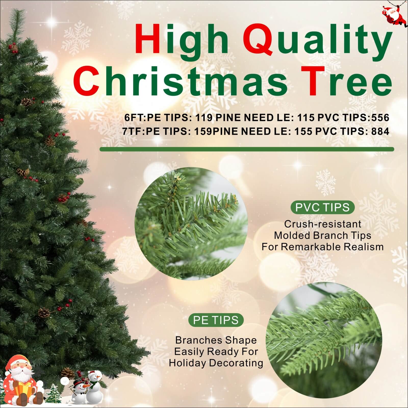 7FT Artificial Christmas Tree with Pinecones & Optional Pre-Lit Lights(PJT-2502-7FT)