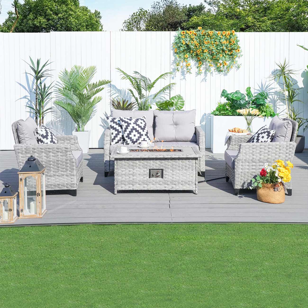 Amora 5-piece Gas Fire Sofa Seating Group with Cushions (PAF-1801)