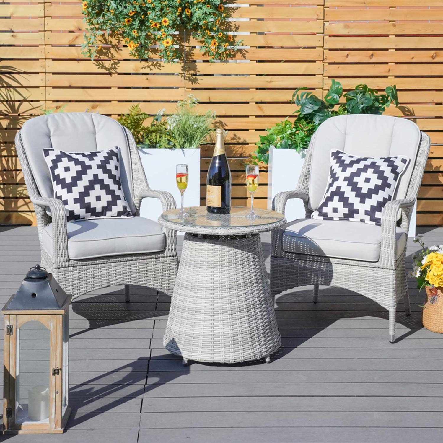 Abrihome 3-Pieces Dining Table with Rattan Chairs (PAD-1708-WH)