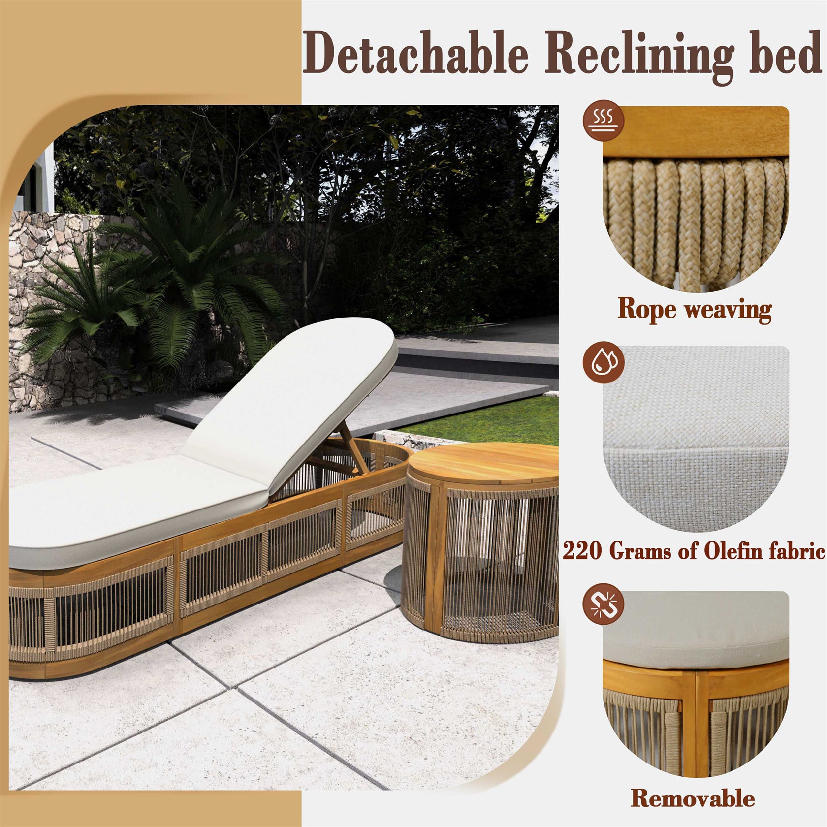 Rebel Woven Rope Lounger Set with Wooden Frame and Side Table(PAL-2518)