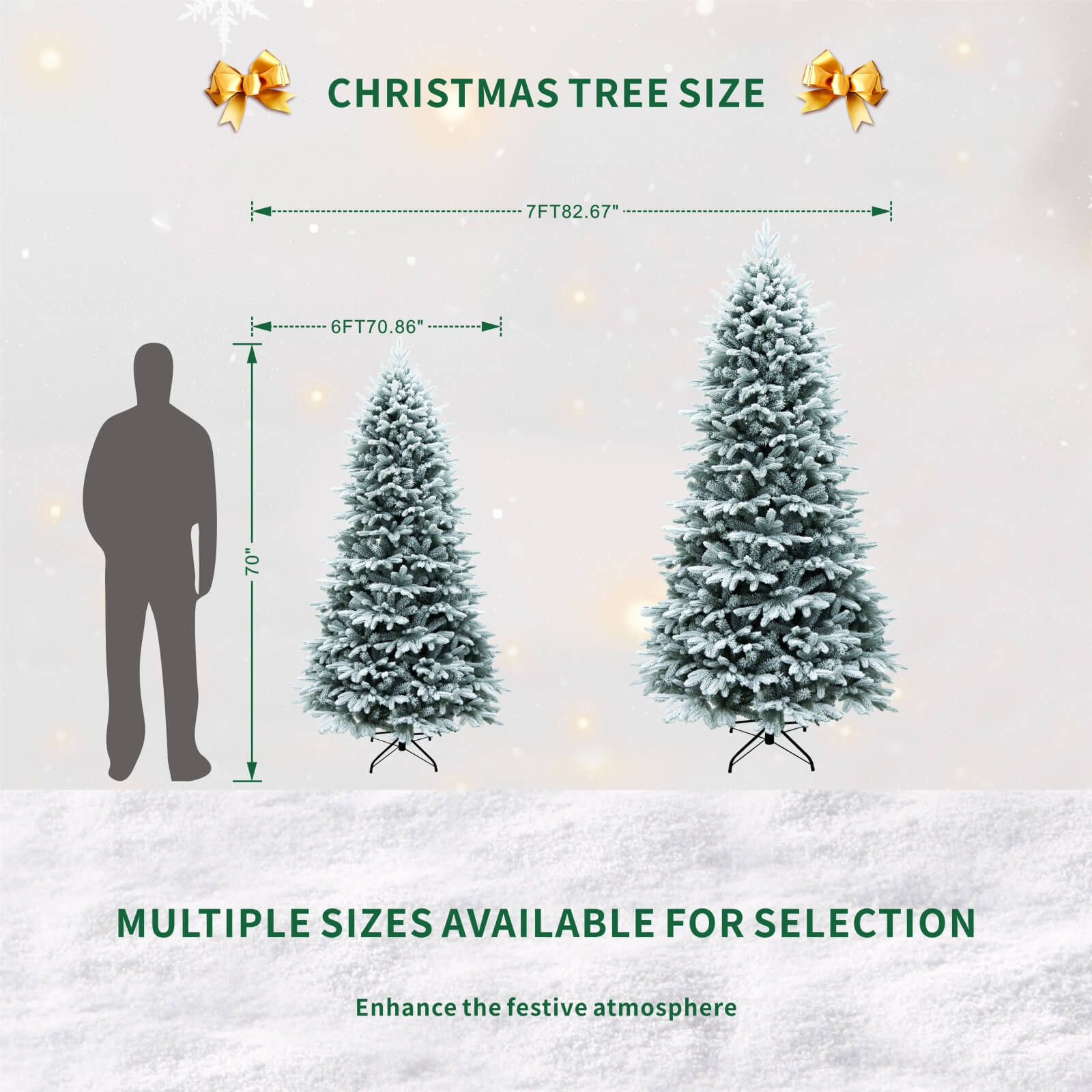 6FT Snow-Flocked Artificial Christmas Tree with Optional Warm White LED Lights(PJT-2507-6FT)