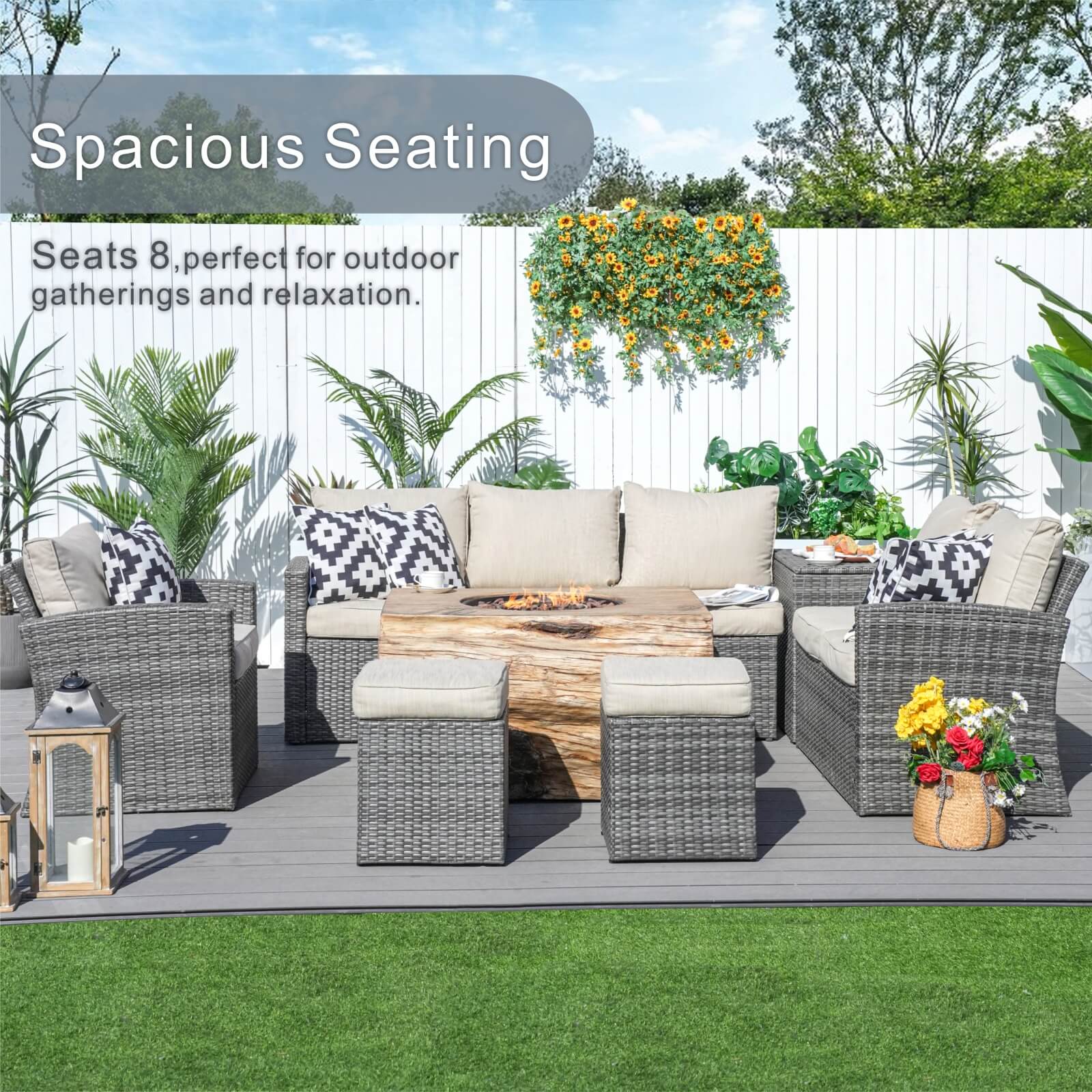 7-Piece Outdoor Fire Pit Set with TerraFlame Rectangle Table(PAG-1403B+2170)
