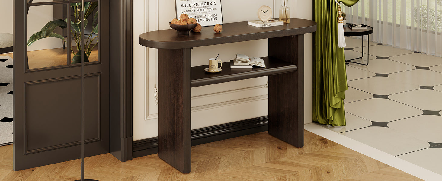 TREXM Elegant Minimalist Console Table with Rounded Edges and Sturdy Shelf Design for Entryway, Living Room(Espresso)