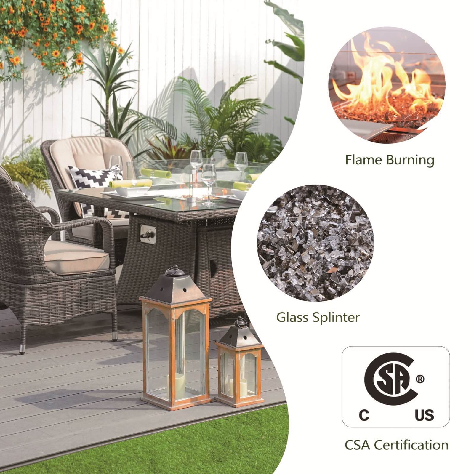 Outdoor Conversation Set with Square Fire Pit Table for 4 Seats(PAG-1104+009-BR)