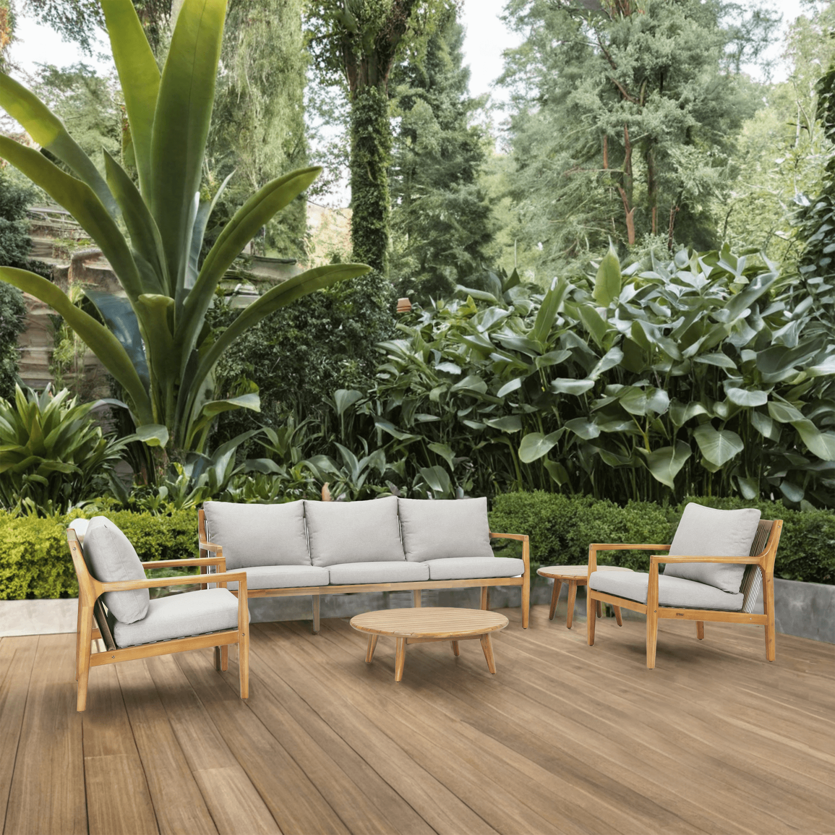 5-Piece Acacia Patio Set – Sofa & Table for Outdoor Gatherings(PAS-2513-3SC+SC*2+TA+ST)