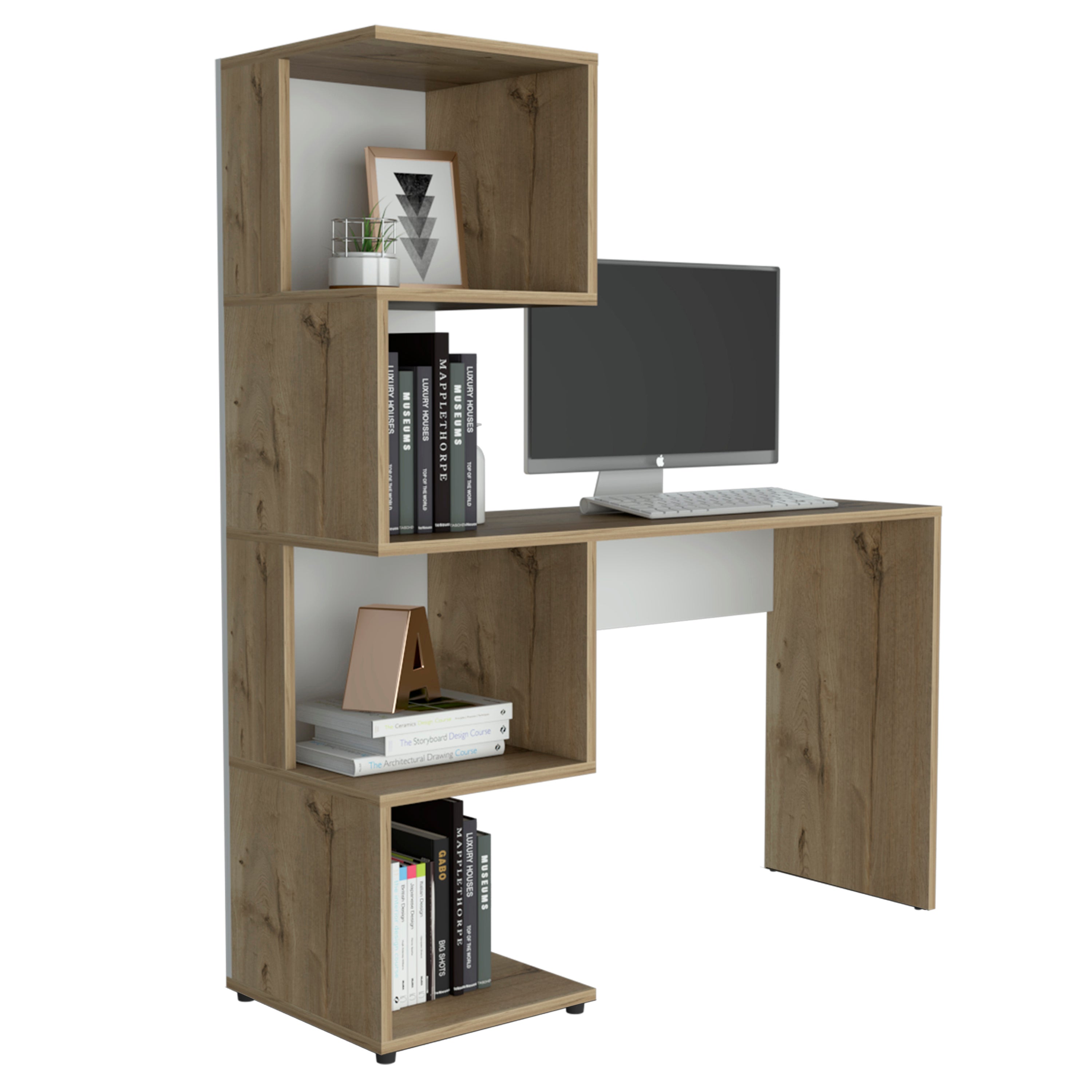 Vik Desk with Storage Cabinets, Four Shelves