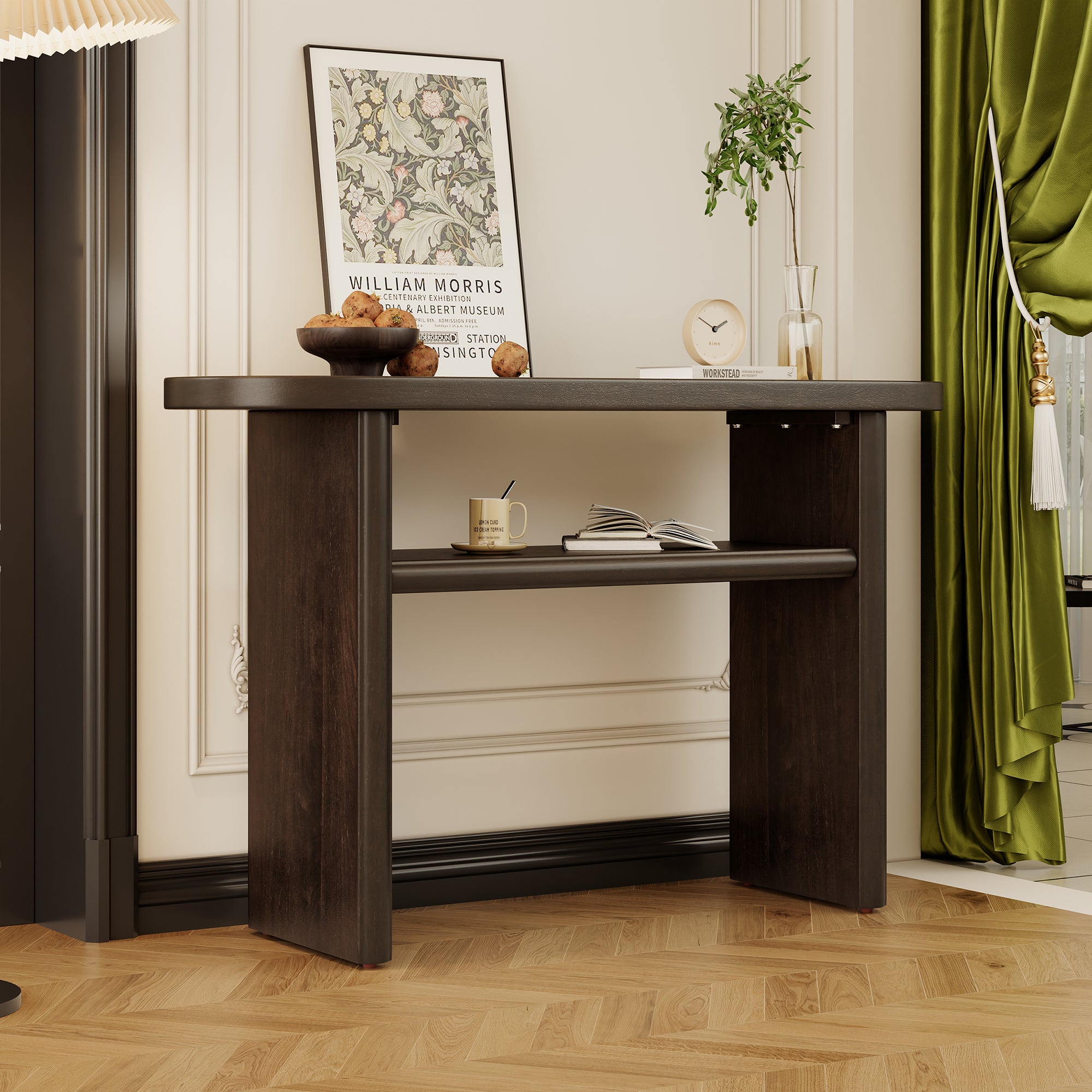 TREXM Elegant Minimalist Console Table with Rounded Edges and Sturdy Shelf Design for Entryway, Living Room(Espresso)