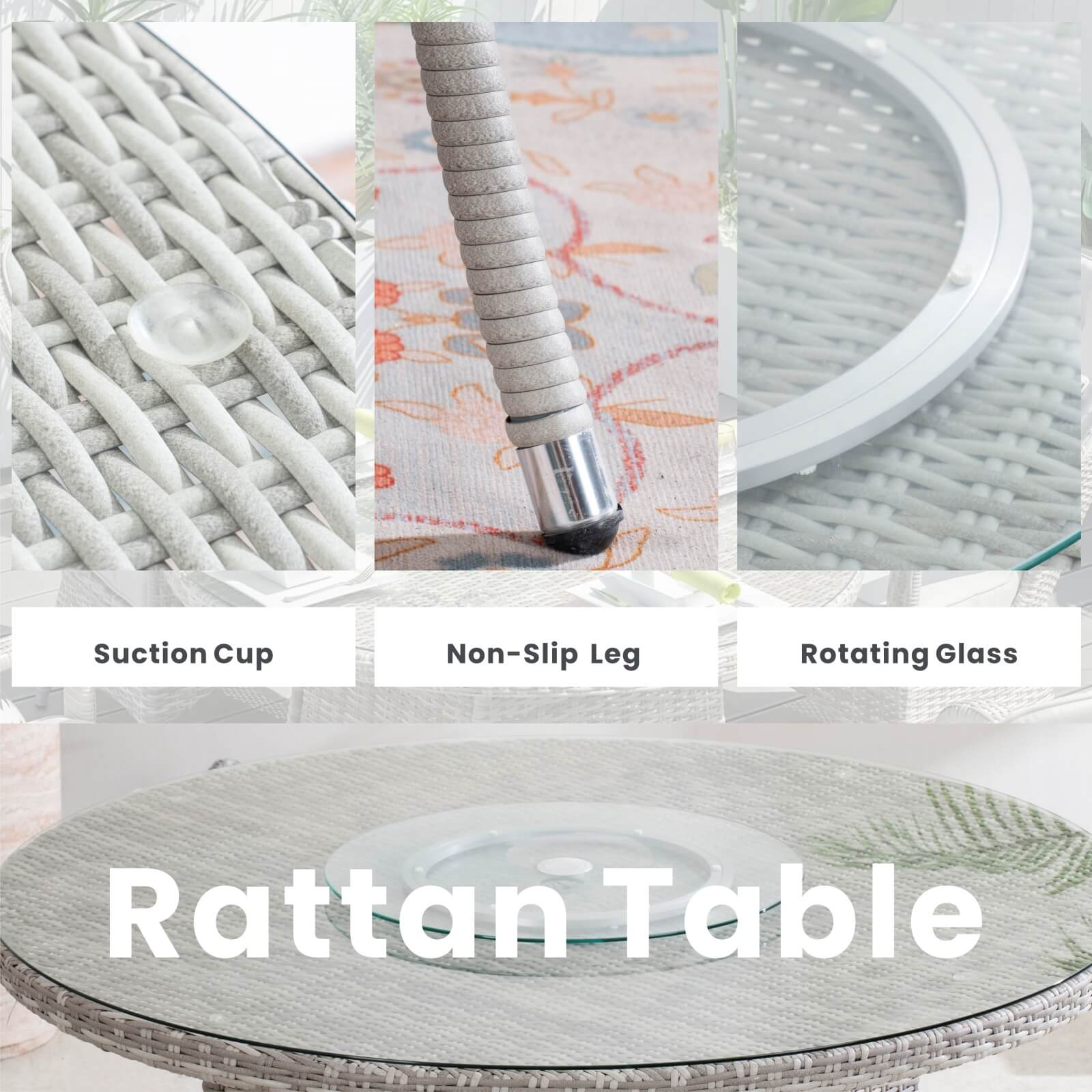 6-Seat Garden Dining Set – Round Table with Tempered Glass Turntable(PAD-1711)
