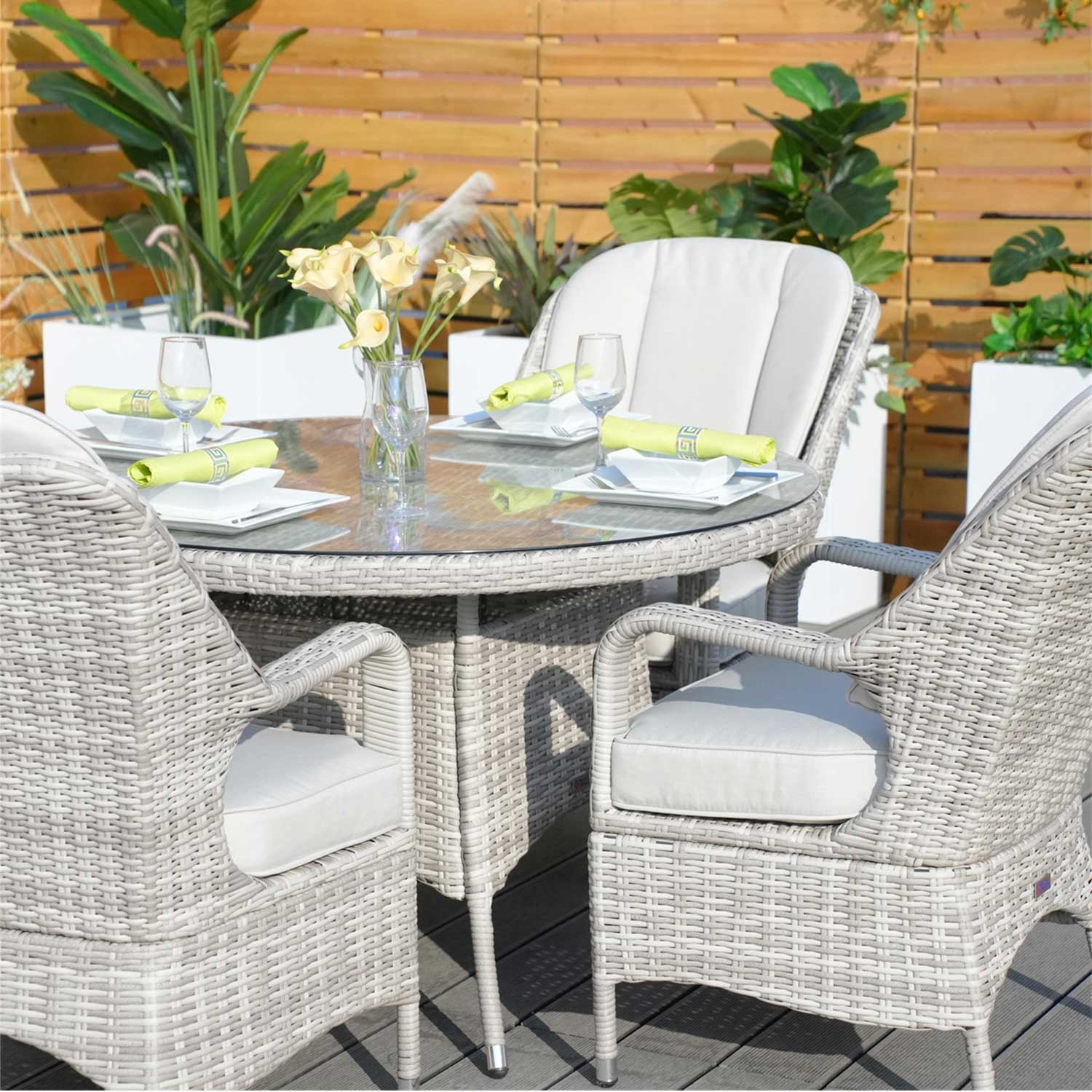 Abrihome 5-Pieces Dining Set 6 Rattan Chairs with Cushions (PAD-1709-WH)