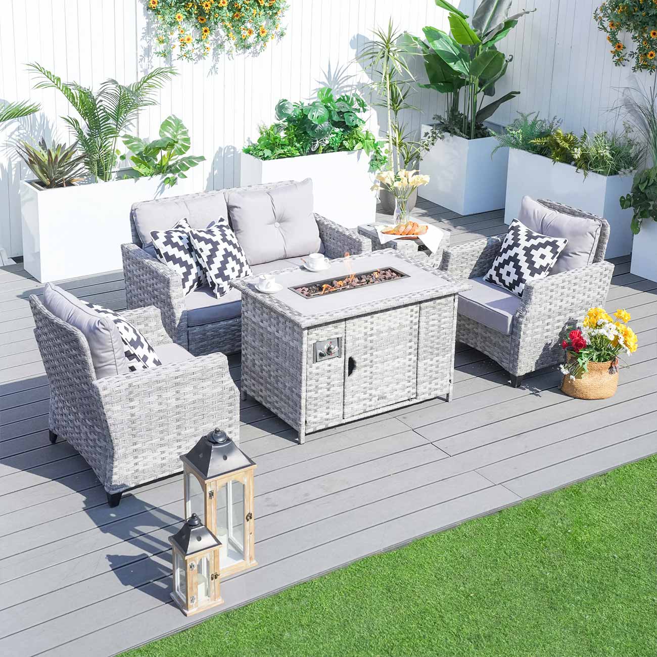 Amora 5-piece Gas Fire Sofa Seating Group with Cushions (PAF-1801)