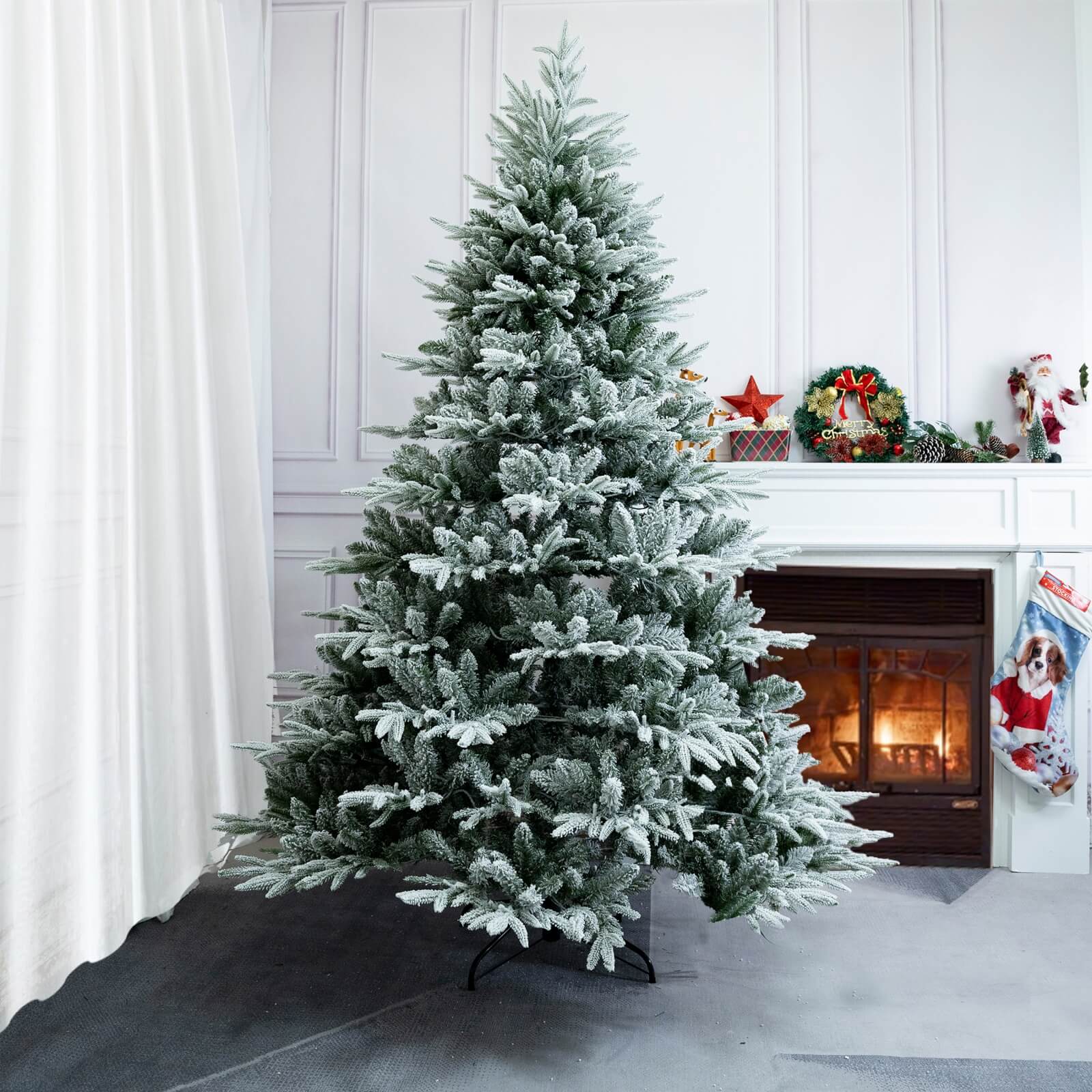 7FT Snow-Flocked Christmas Tree with Optional 500 LED Lights(PJT-2506-7FT)
