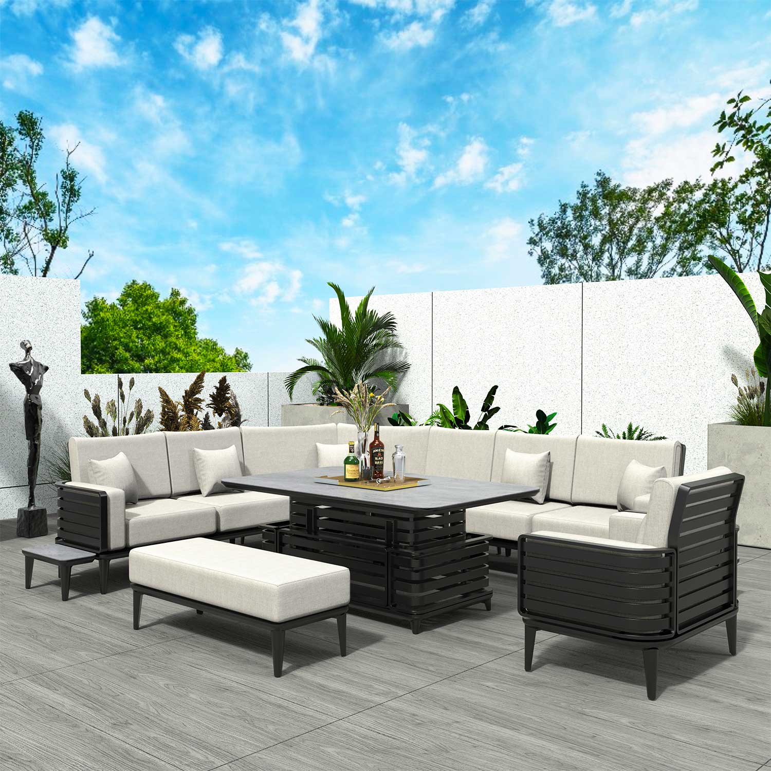 Pre-order Abrihome 9-Pieces Patio Garden Aluminum Seating Set with Armchairs