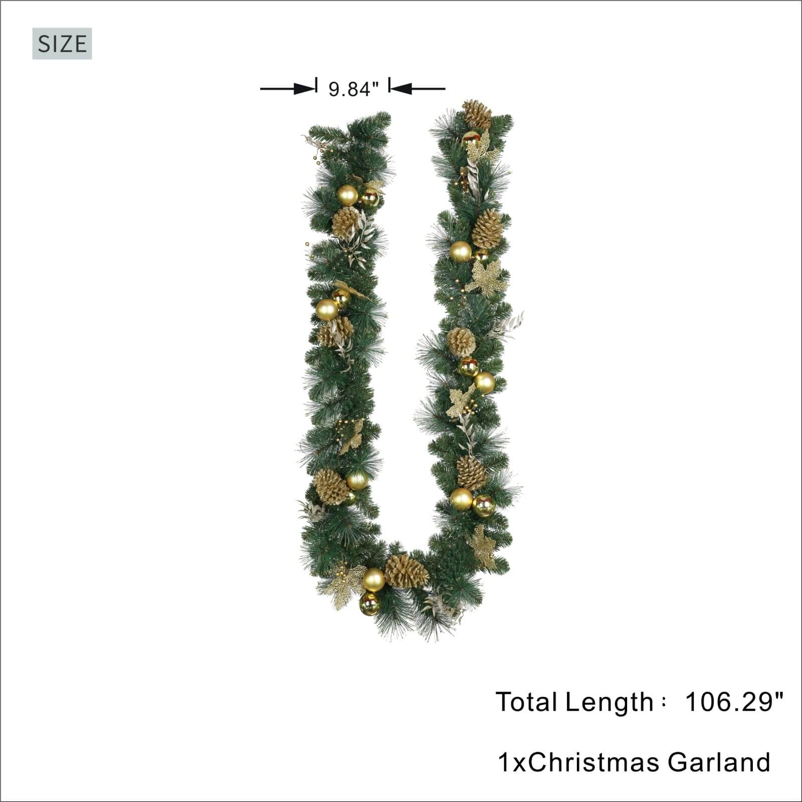 Holiday Pine Garland with Gold Details & Warm White LEDs(PJG-2511)