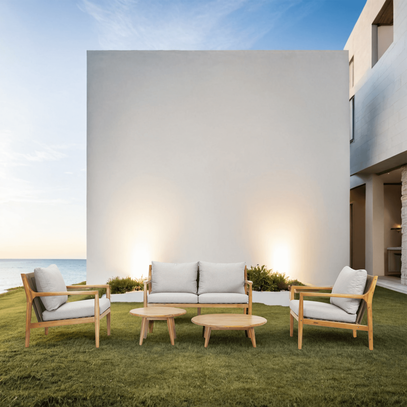5-Piece Solid Acacia Wood Outdoor Sofa Set(PAS-2513-2SC+SC*2+TA+ST)