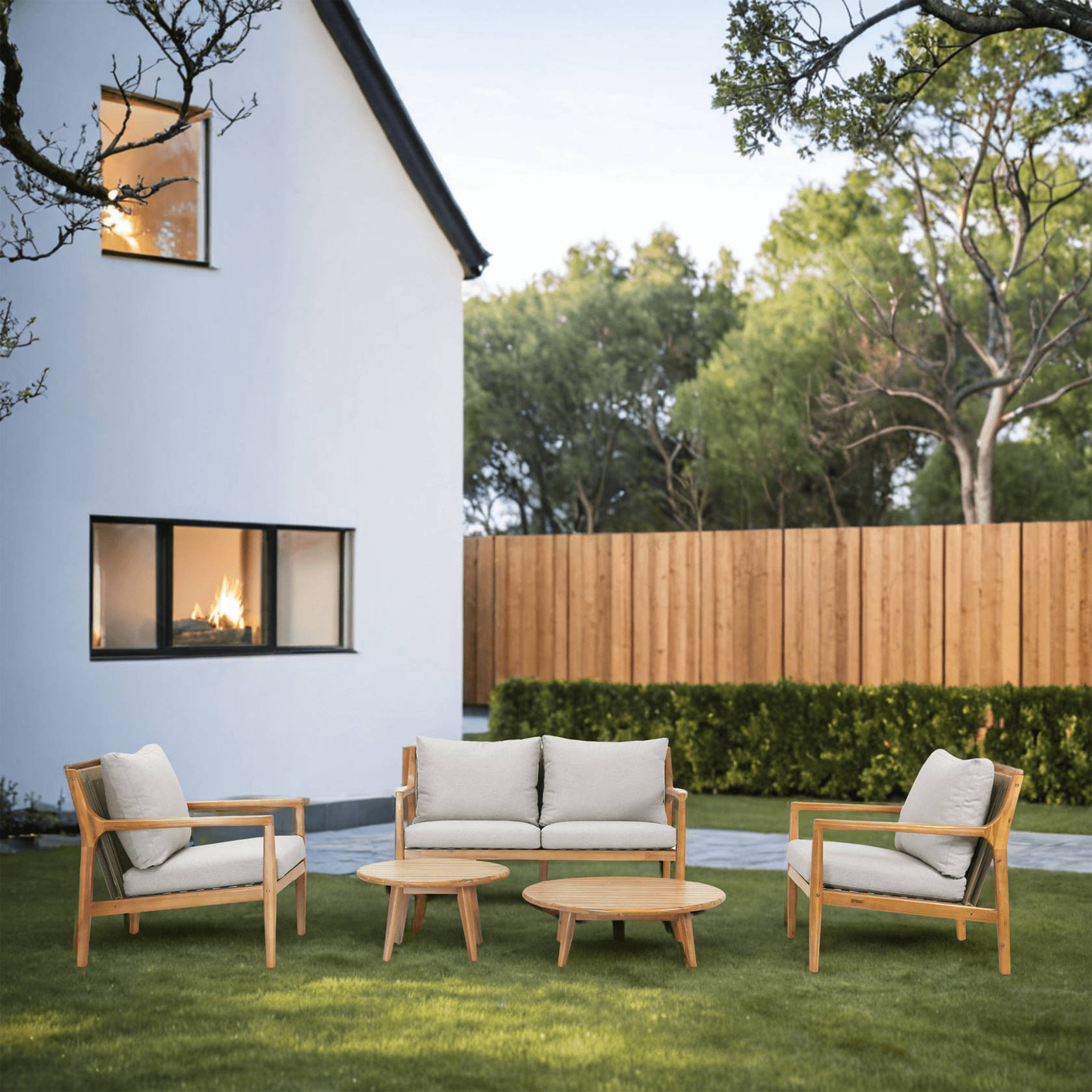 5-Piece Solid Acacia Wood Outdoor Sofa Set(PAS-2513-2SC+SC*2+TA+ST)