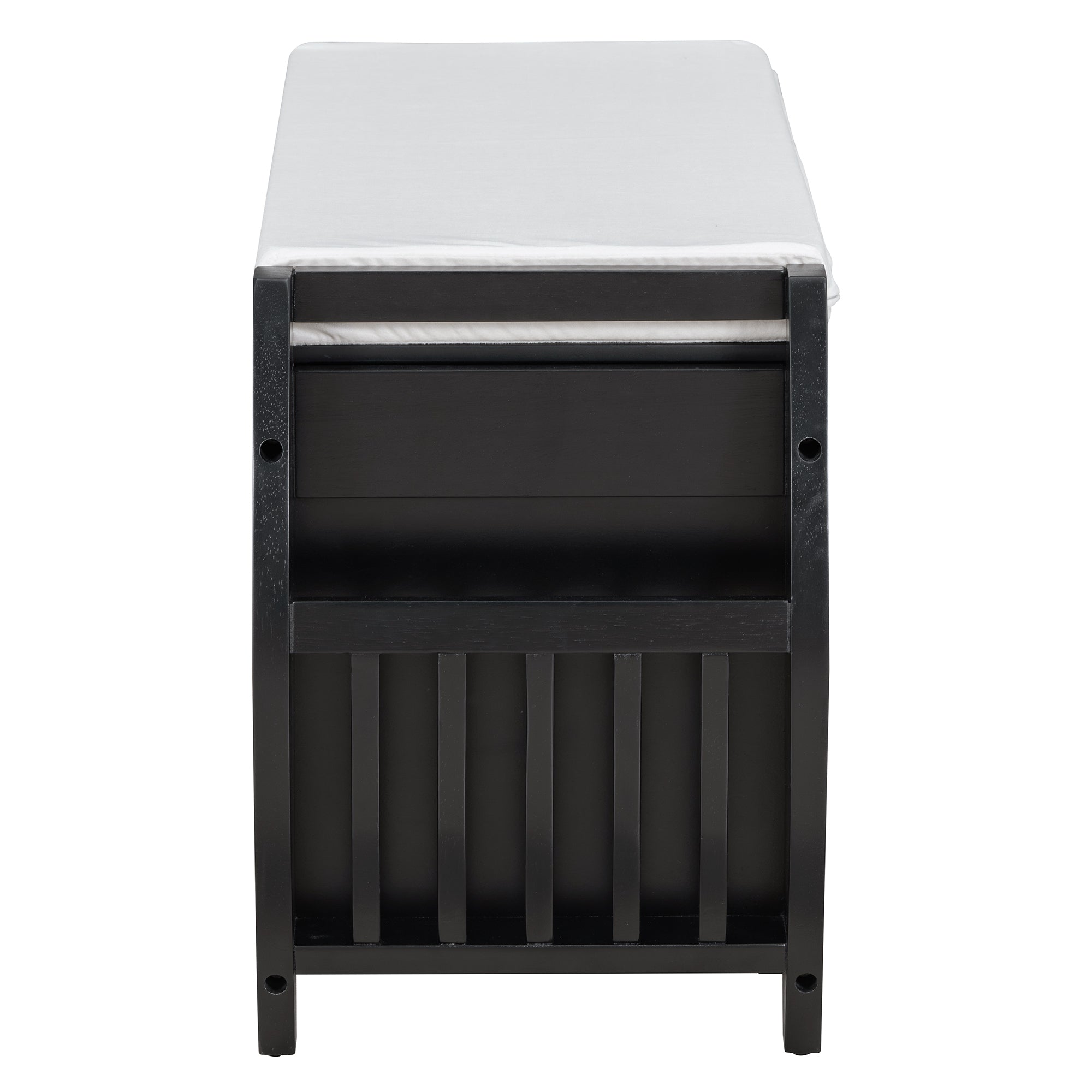 TREXM Retro Multifunctional Storage Bench with Cushion and Curved Side Panel for Entrance and Living Room (Black)