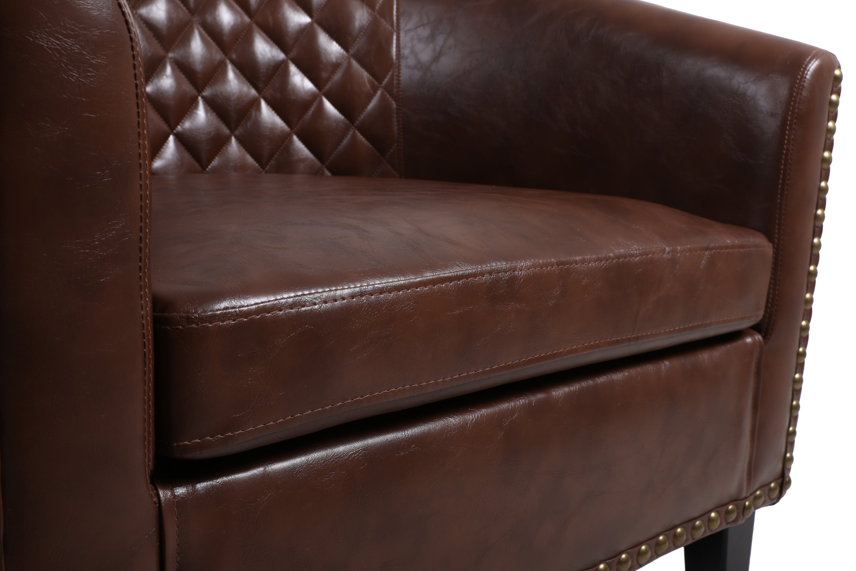 COOLMORE Barrel Chairs with Soft Padded Armrest, Club Chairs with nailheads and solid wood legs for Living Room Bedroom Waiting Room (PU Leather)