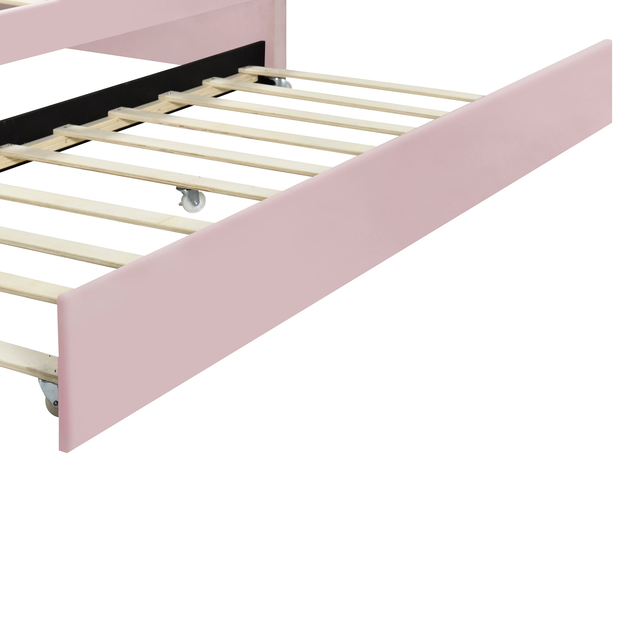 Full Size Upholstery Daybed Frame with Shall Shaped Backrest  and Trundle,Pink