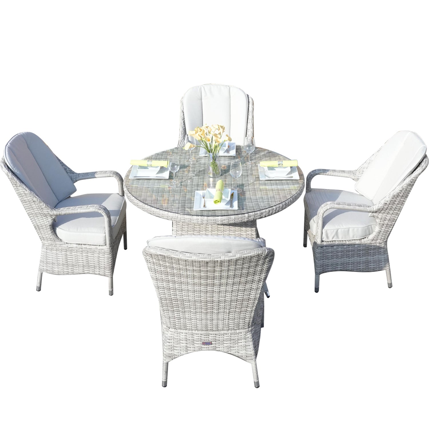 Abrihome 5-Pieces Dining Set 6 Rattan Chairs with Cushions (PAD-1709-WH)