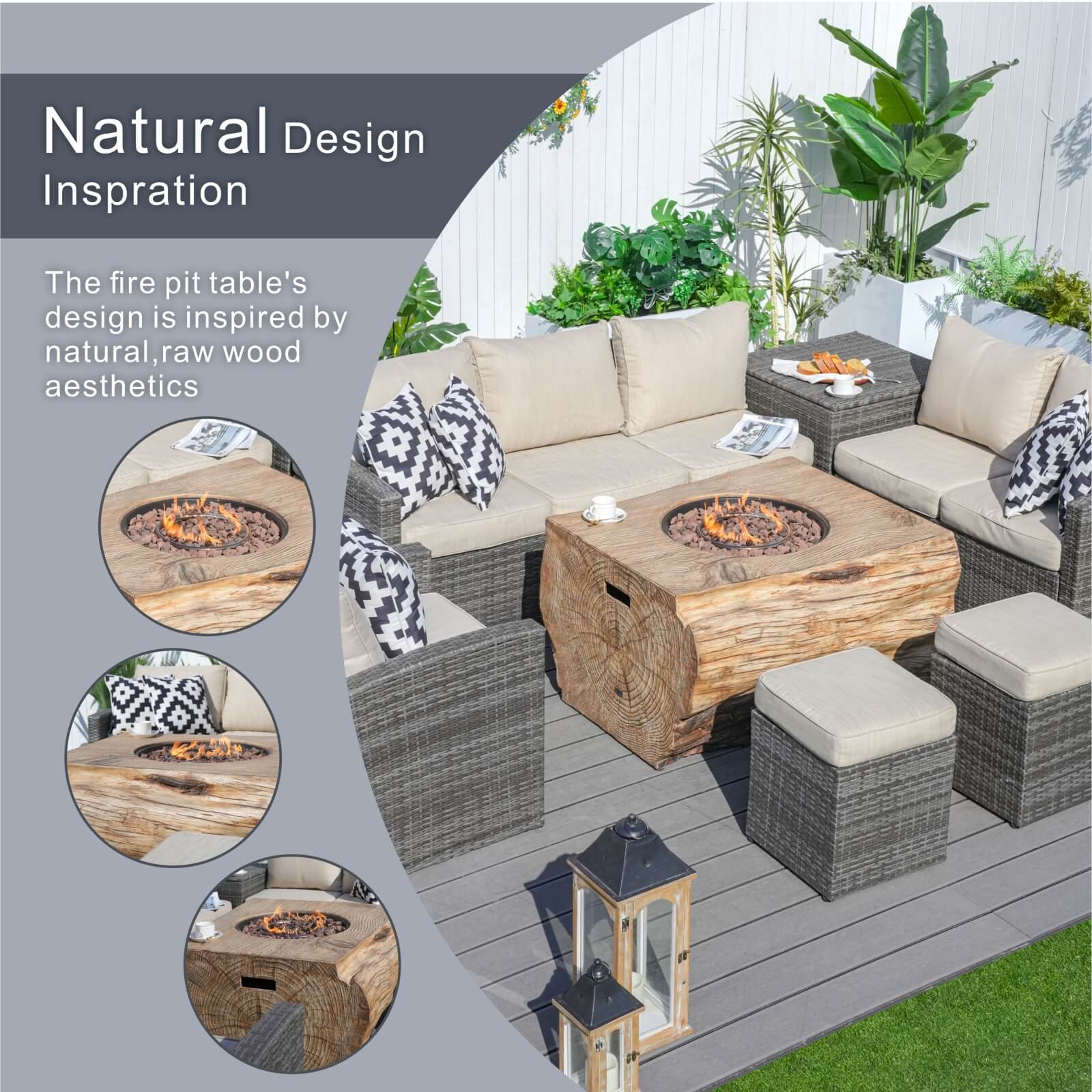 7-Piece Outdoor Fire Pit Set with TerraFlame Rectangle Table(PAG-1403B+2170)
